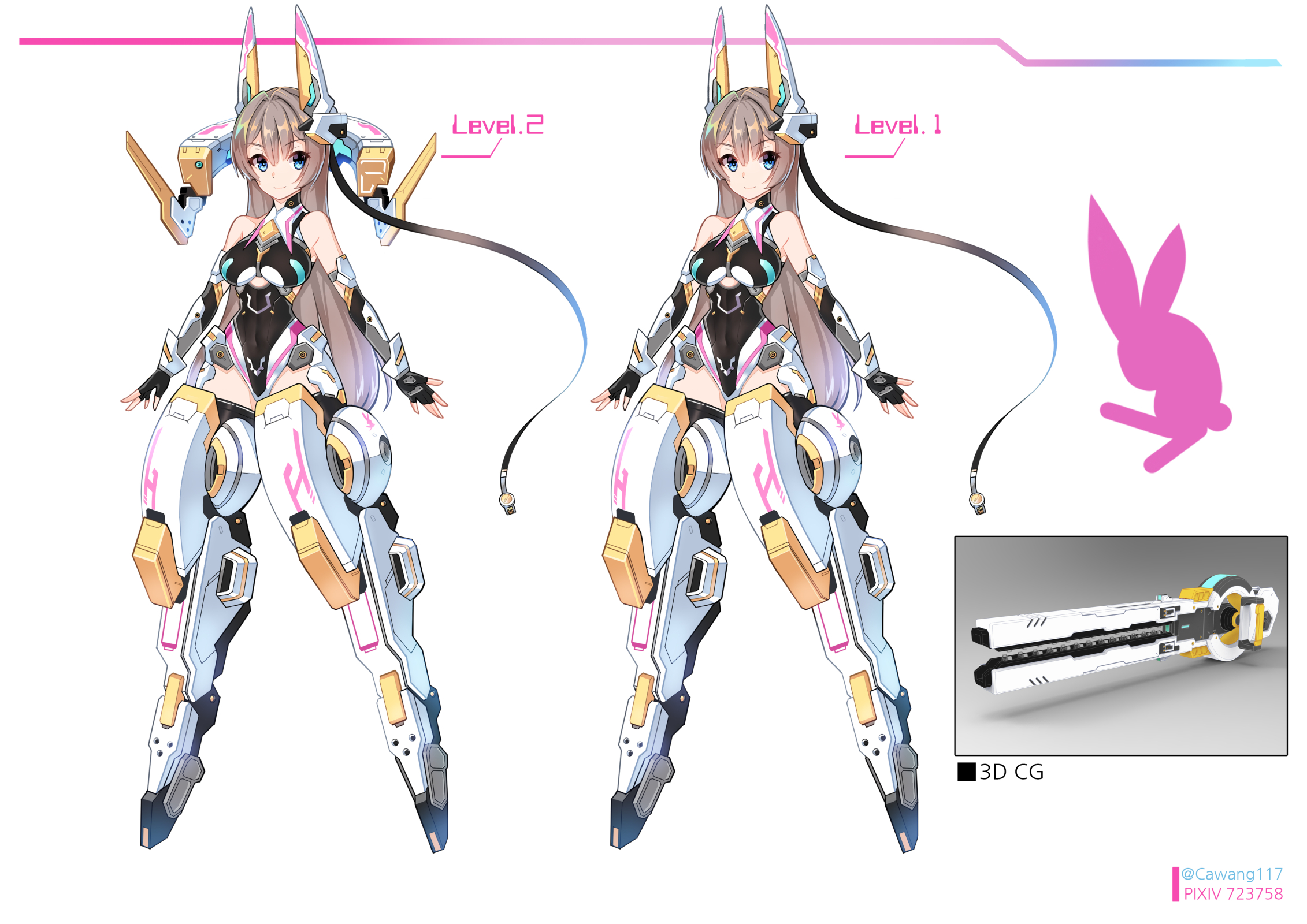 Mecha girl with bunny ears and gun HD Wallpaper