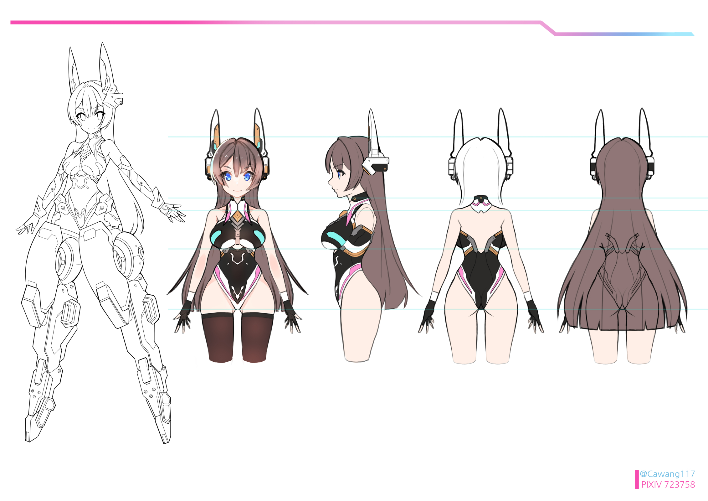 Mecha girl character reference sheet HD Wallpaper