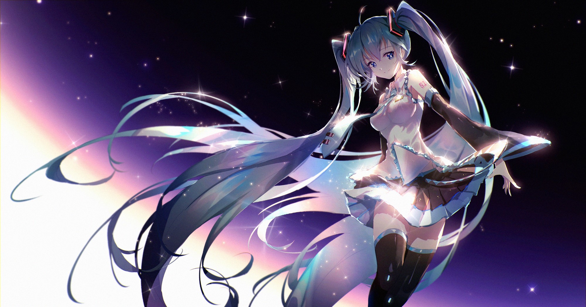 Hatsune Miku from Vocaloid in a starry background HD Wallpaper