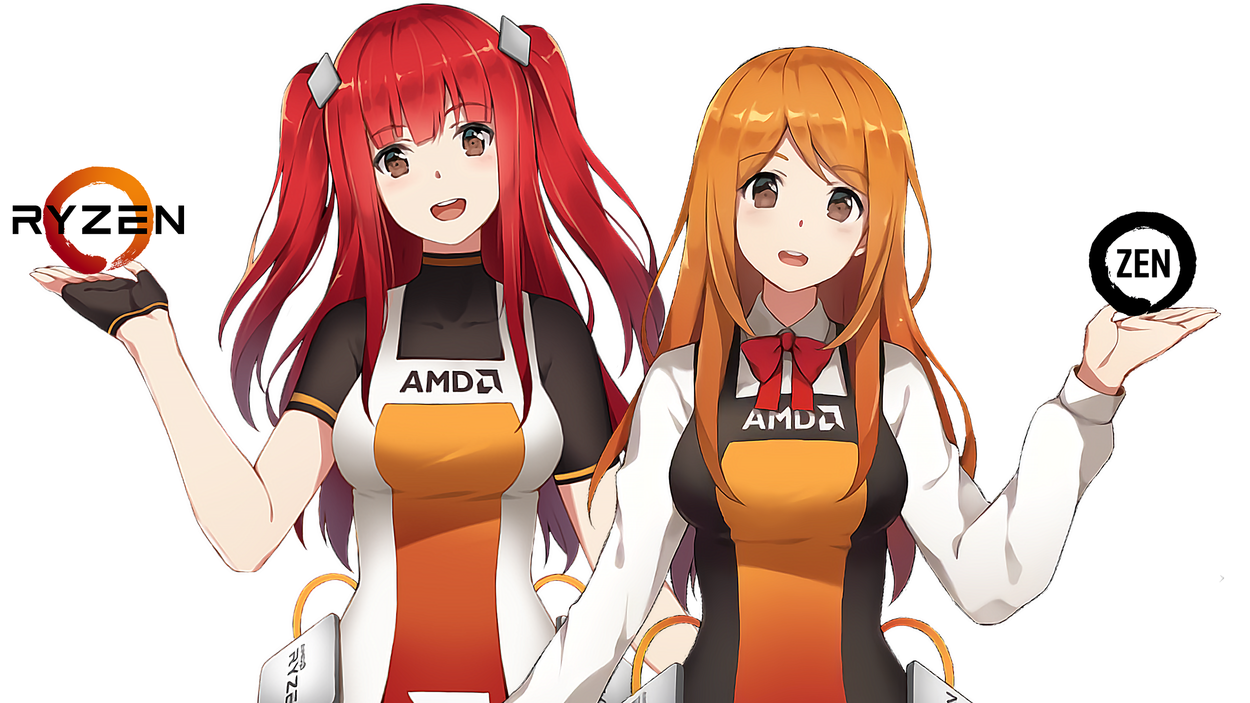 AMD Ryfa and Zenka with Ryzen and Zen logos HD Wallpaper
