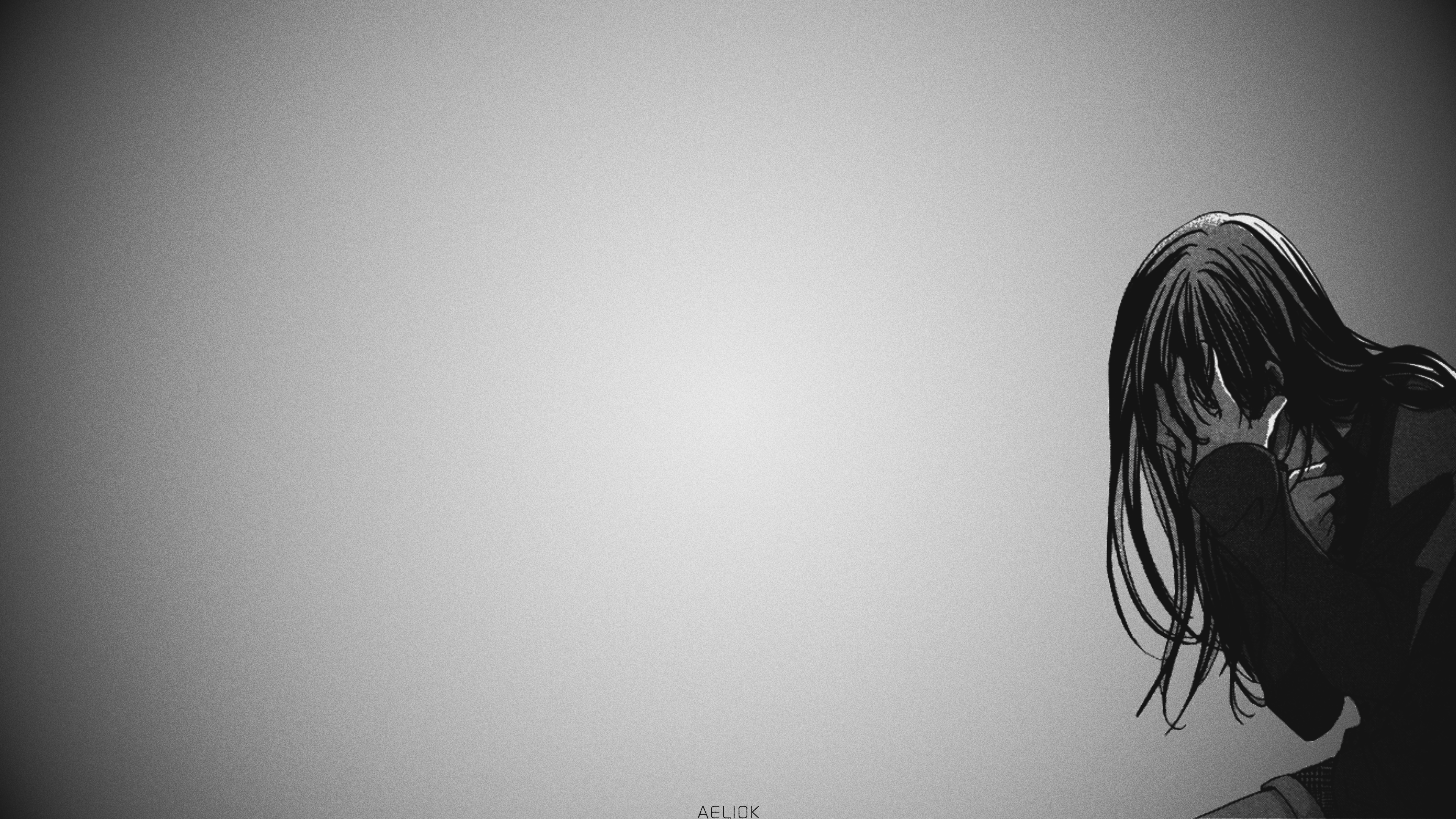 Monochrome anime girl crying HD Wallpaper