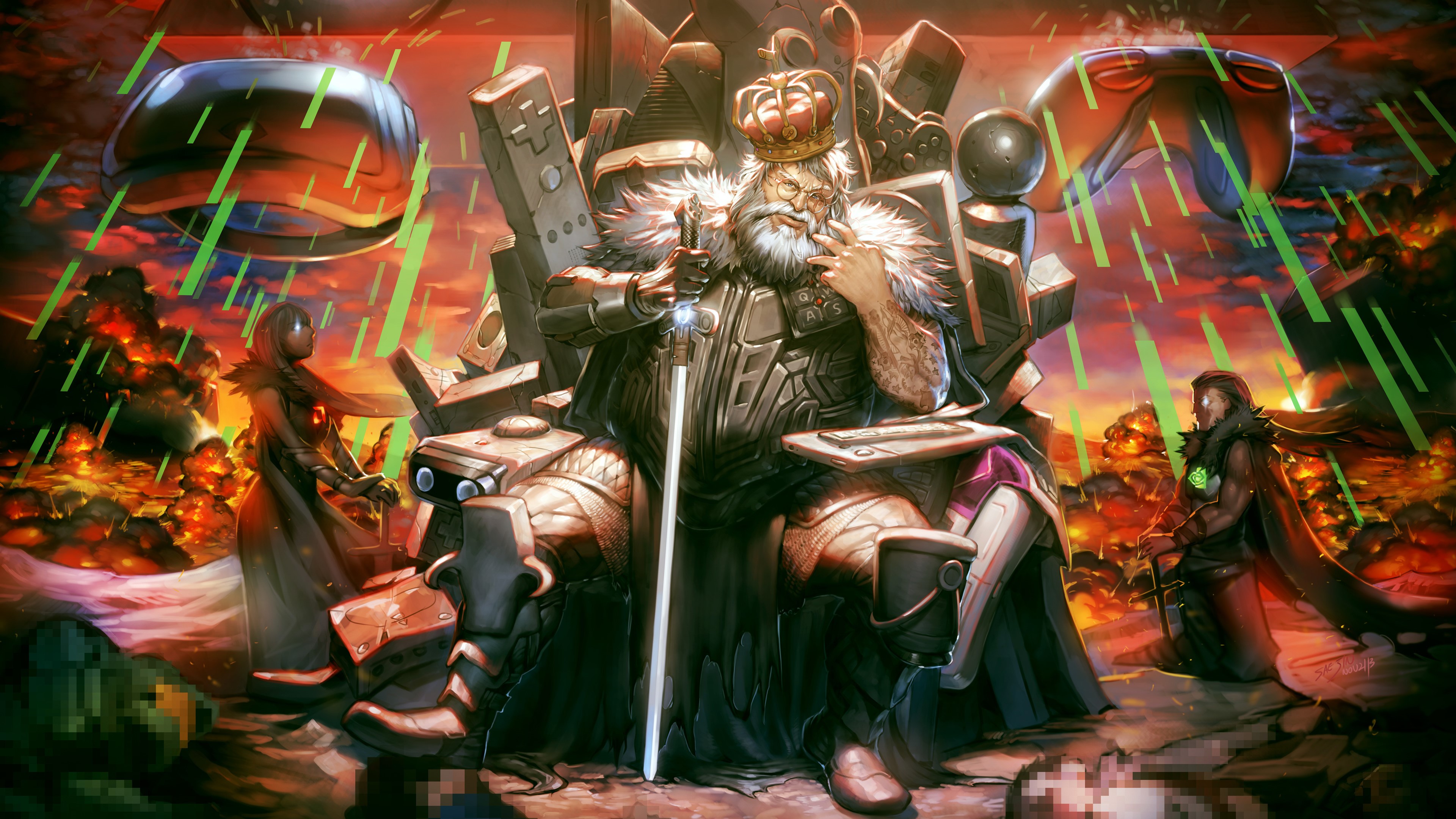 Artwork of Gabe Newell as a king on a throne HD Wallpaper
