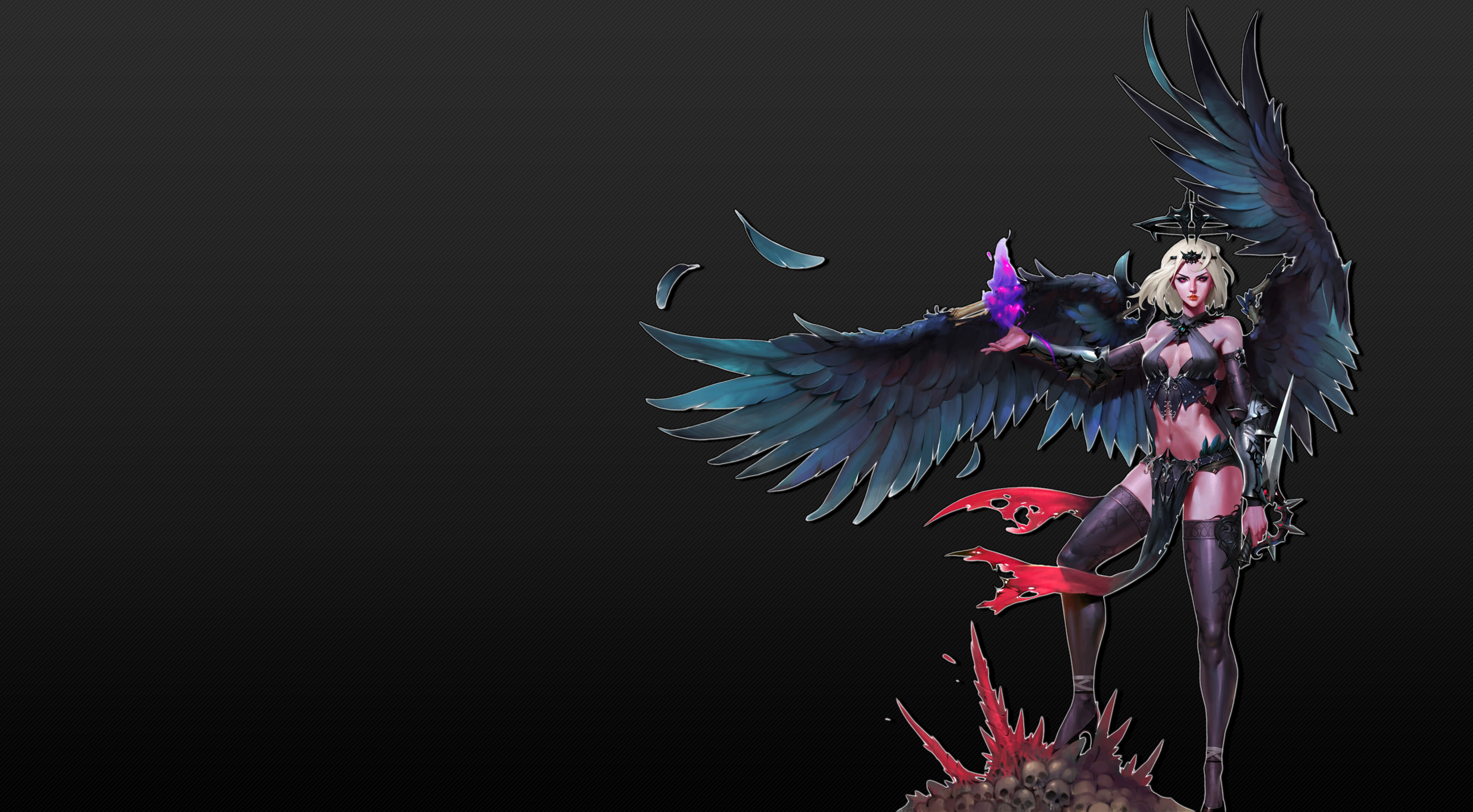 4K fantasy anime girl with dark wings HD Wallpaper