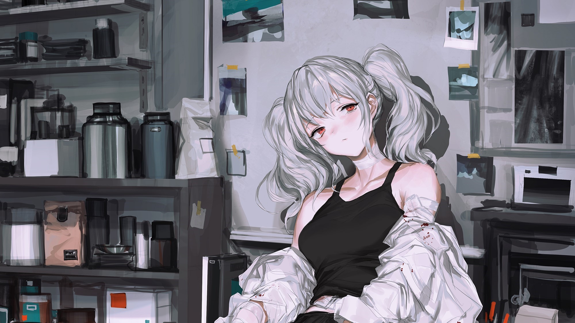 Anime girl with white twintails and red eyes HD Wallpaper