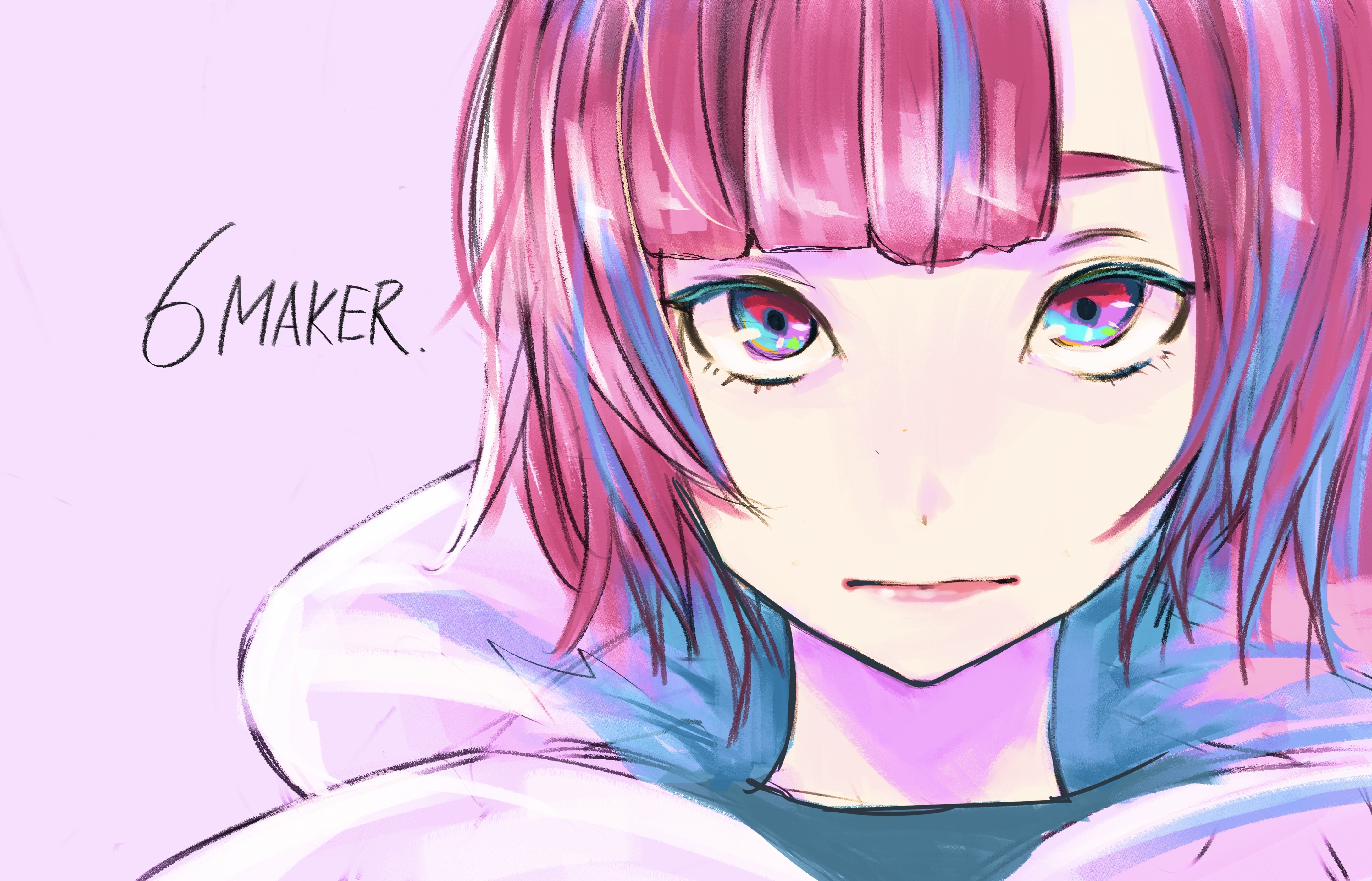 Anime girl with pink and blue hair HD Wallpaper