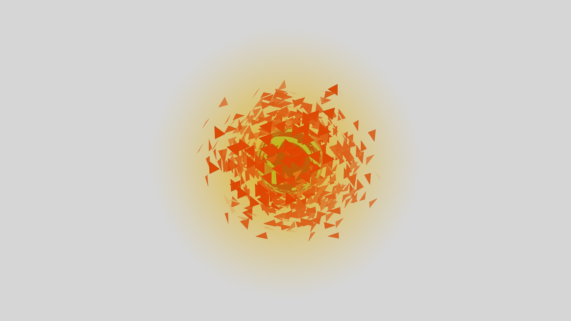 Abstract explosion of orange triangles with yellow glow HD Wallpaper