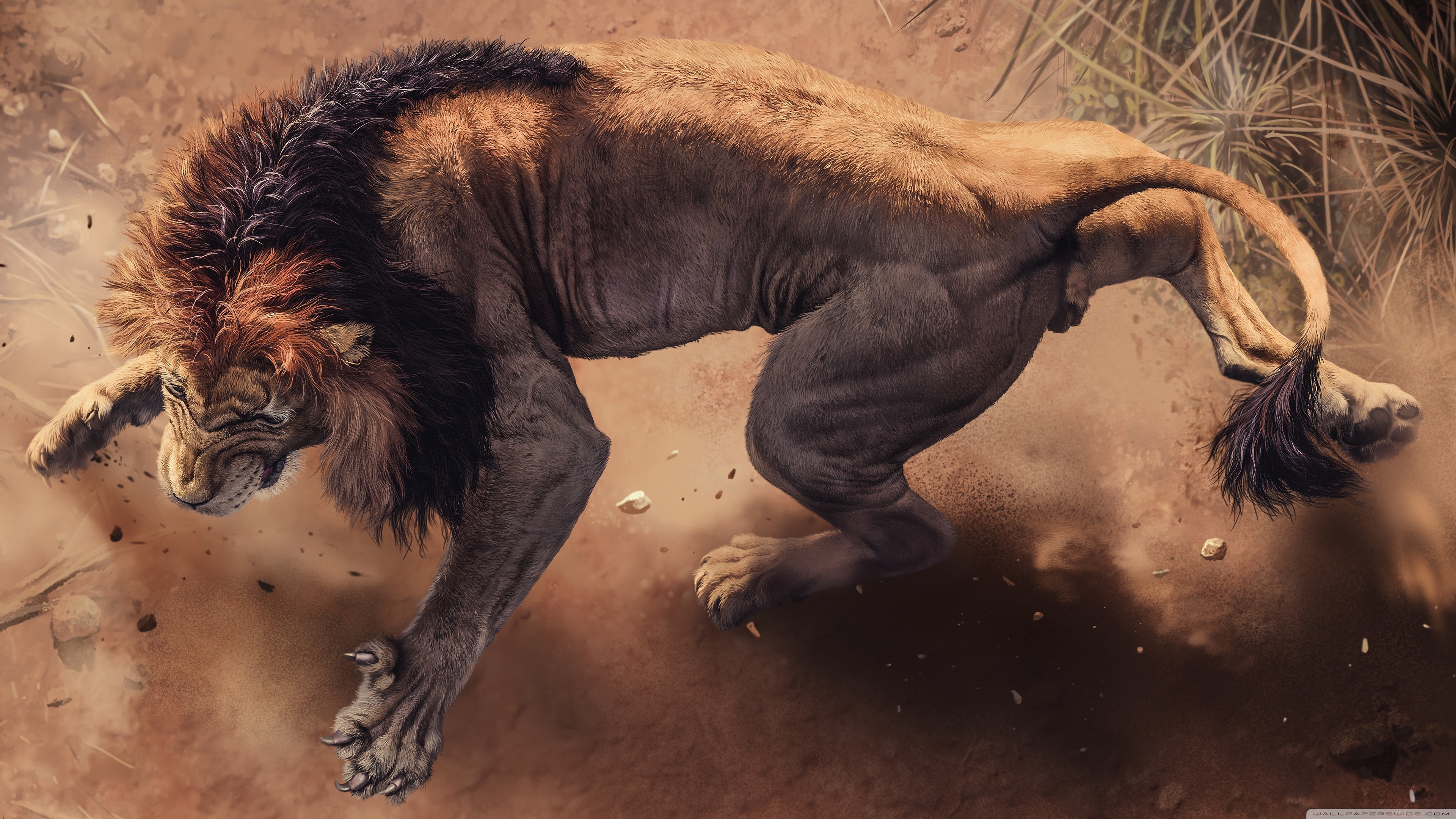 4K painting of an angry lion HD Wallpaper