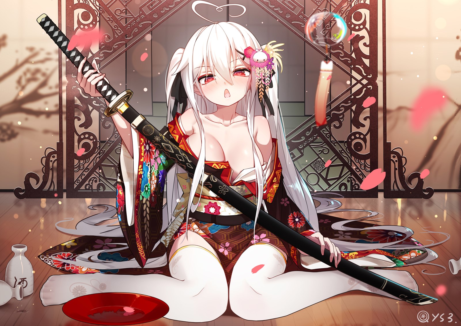 Anime girl with katana and kimono HD Wallpaper
