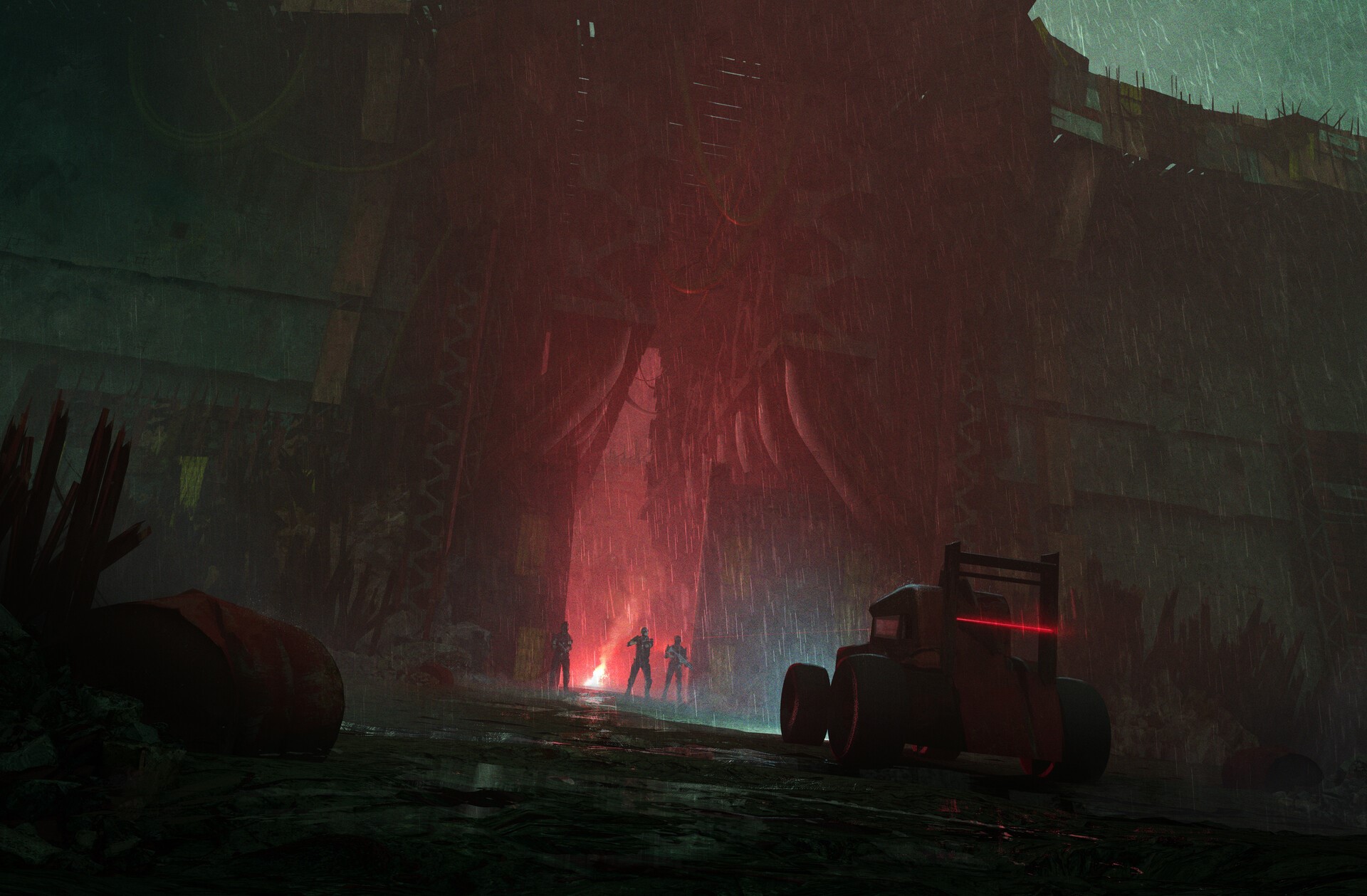 Artwork by Nathan Thorman featuring a vehicle and figures HD Wallpaper