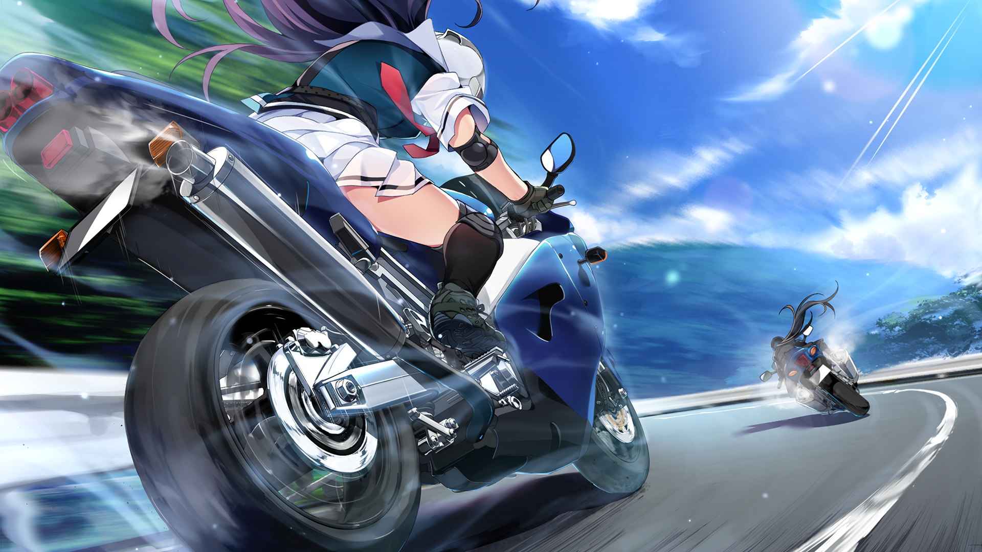 Girl riding a motorcycle from Grisaia Phantom Trigger HD Wallpaper