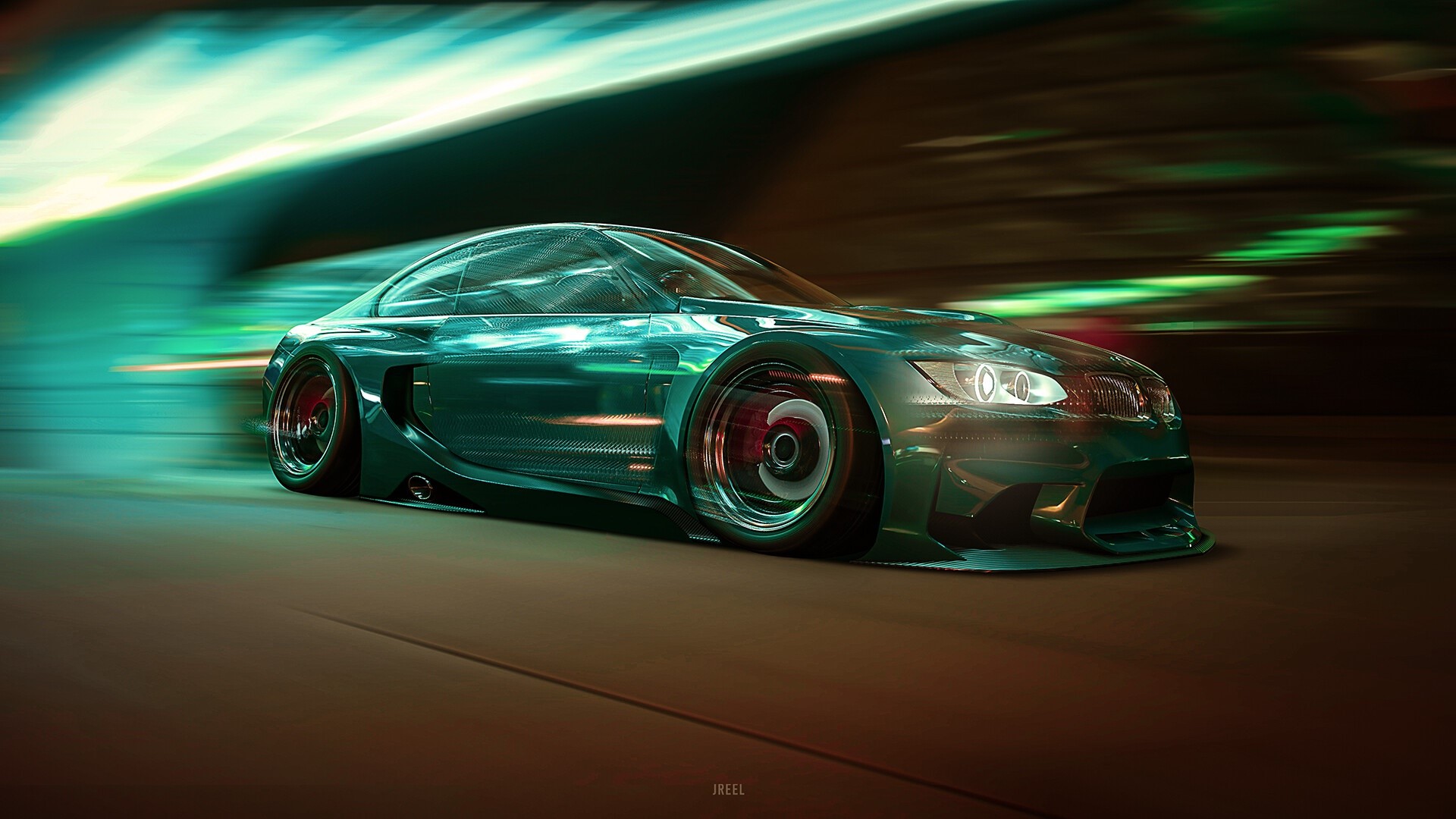 Green BMW E92 M3 driving at night HD Wallpaper