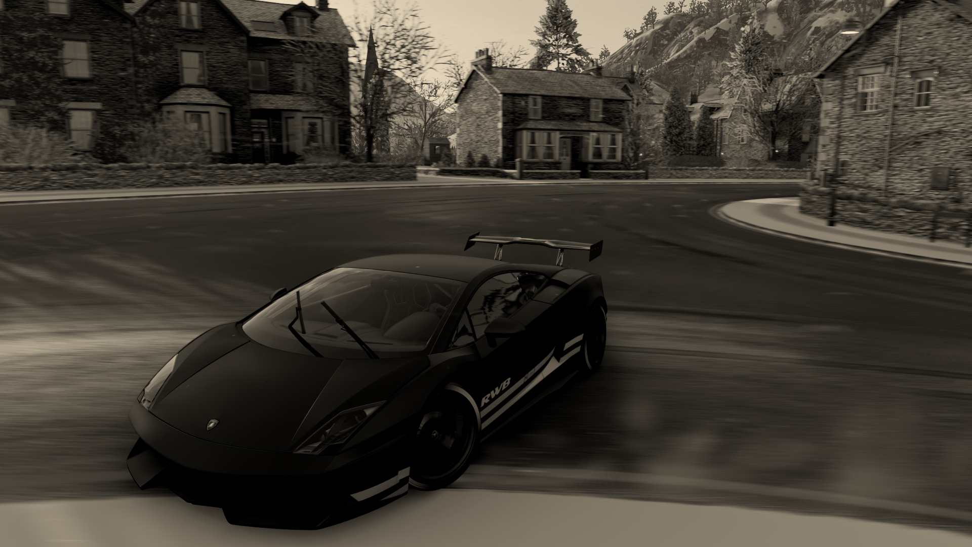 Black Lamborghini Gallardo LP570-4 Super Trofeo Stradale in Forza Horizon 4 HD Wallpaper