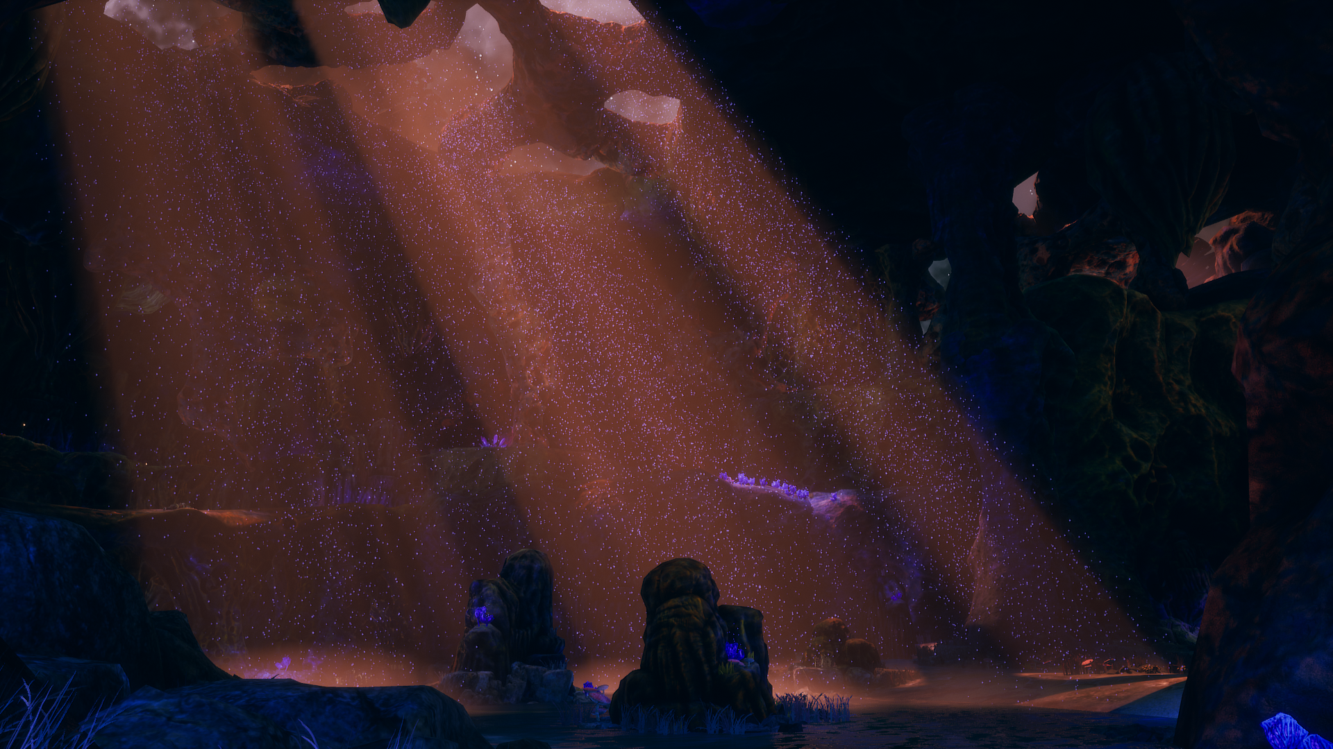 Sun rays in a cave from The Outer Worlds HD Wallpaper