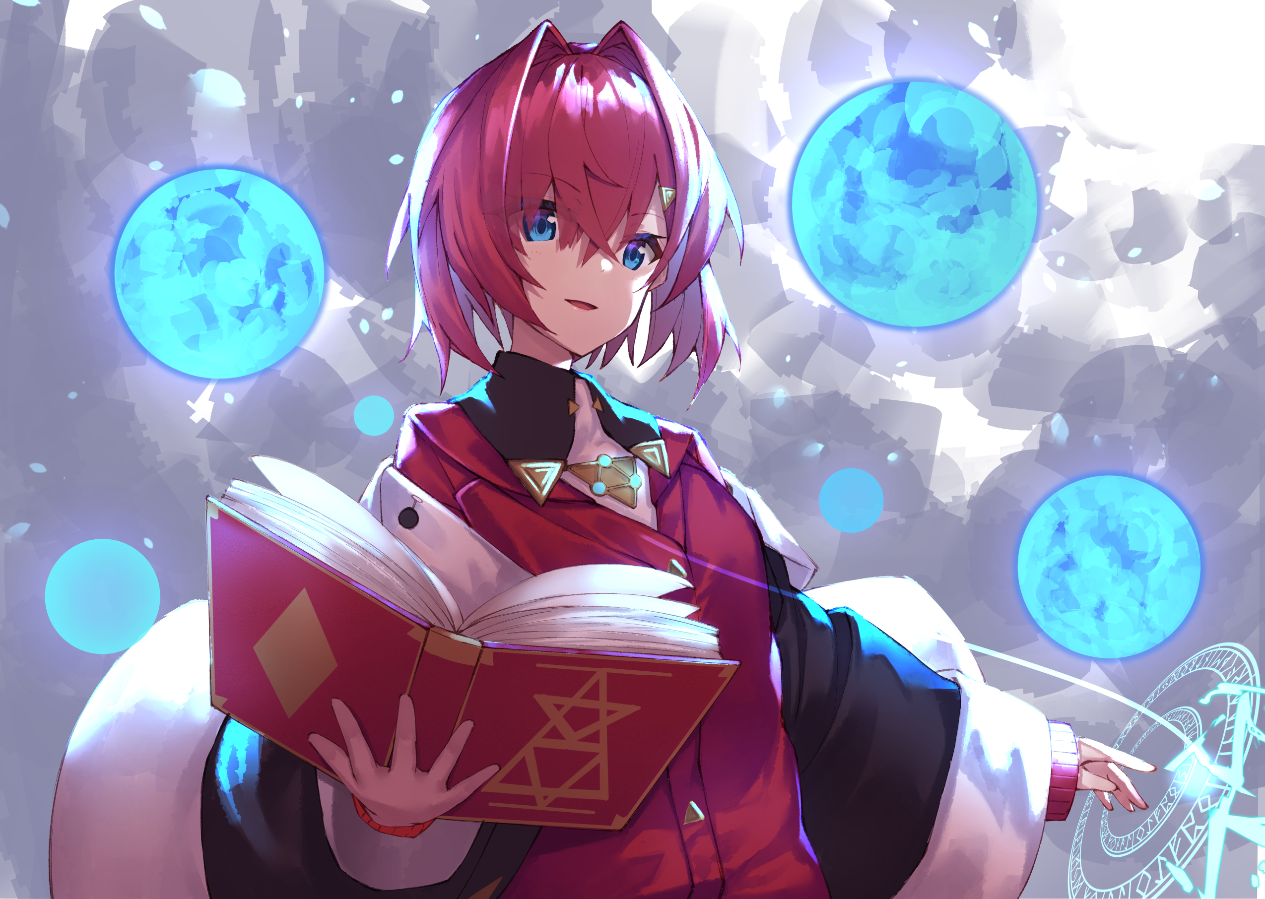 Anime girl with pink hair holding a book HD Wallpaper