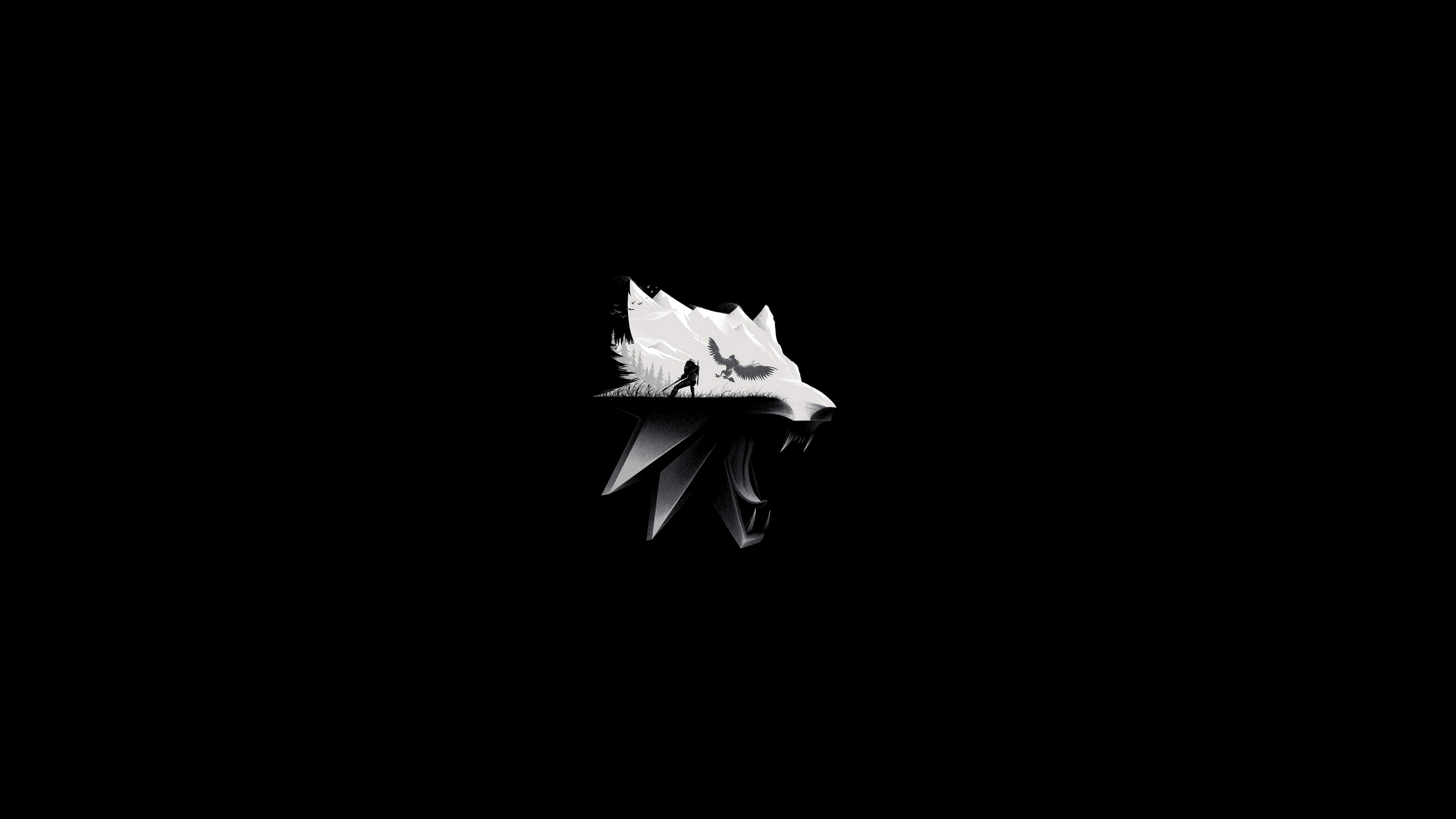 The Witcher Wolf Logo Minimalist Artwork 4K HD Wallpaper