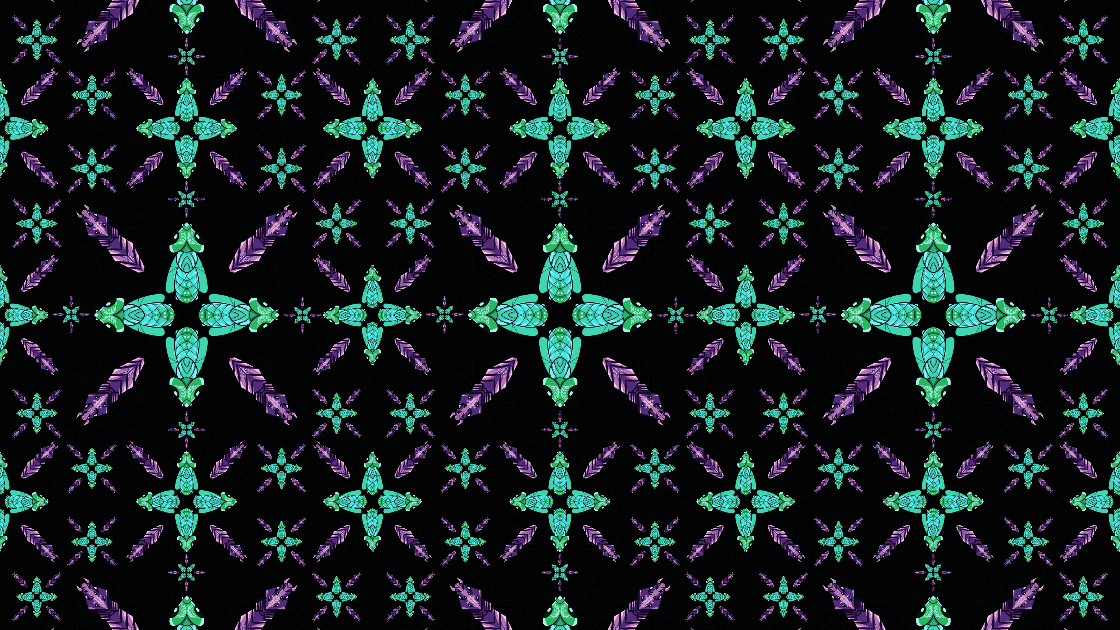 4K purple and turquoise insect pattern on black background HD Wallpaper