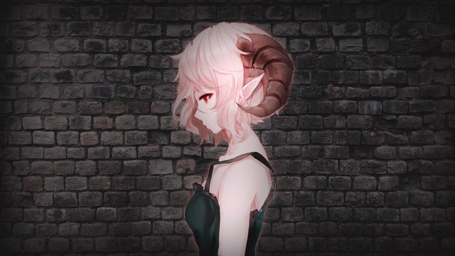 Anime girl with horns and red eyes HD Wallpaper