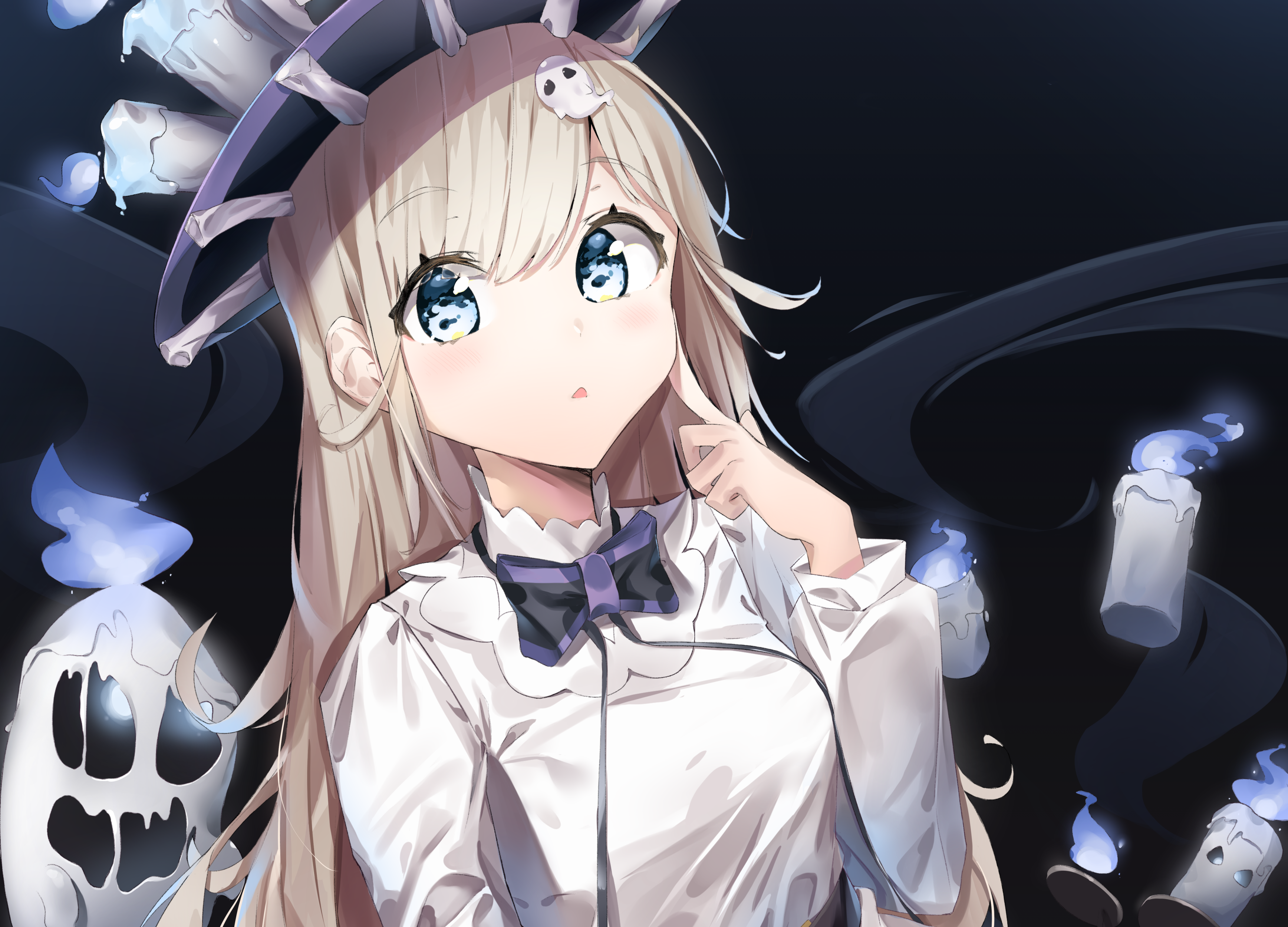 Anime girl with blonde hair and blue eyes wearing a witch hat HD Wallpaper