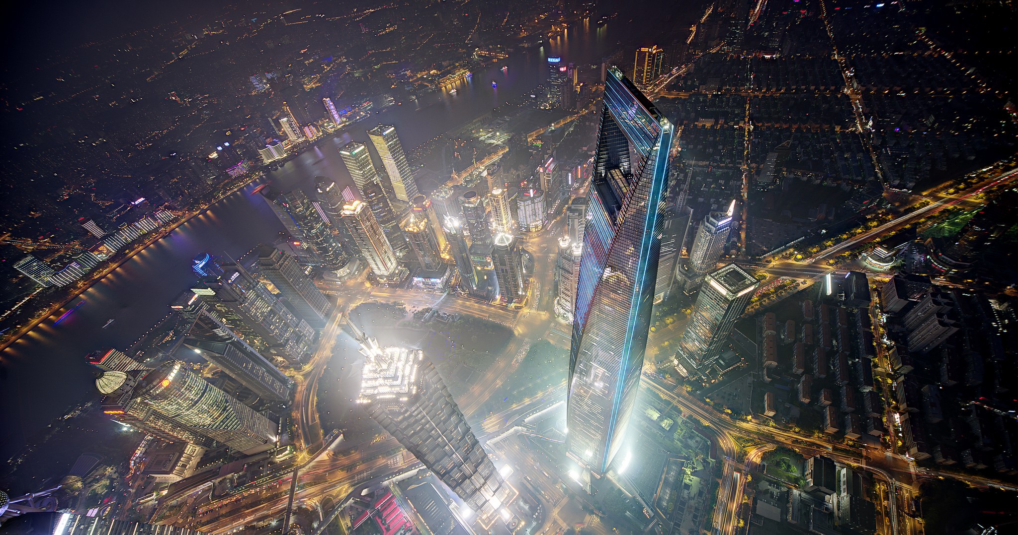 Shanghai cityscape at night with skyscrapers HD Wallpaper