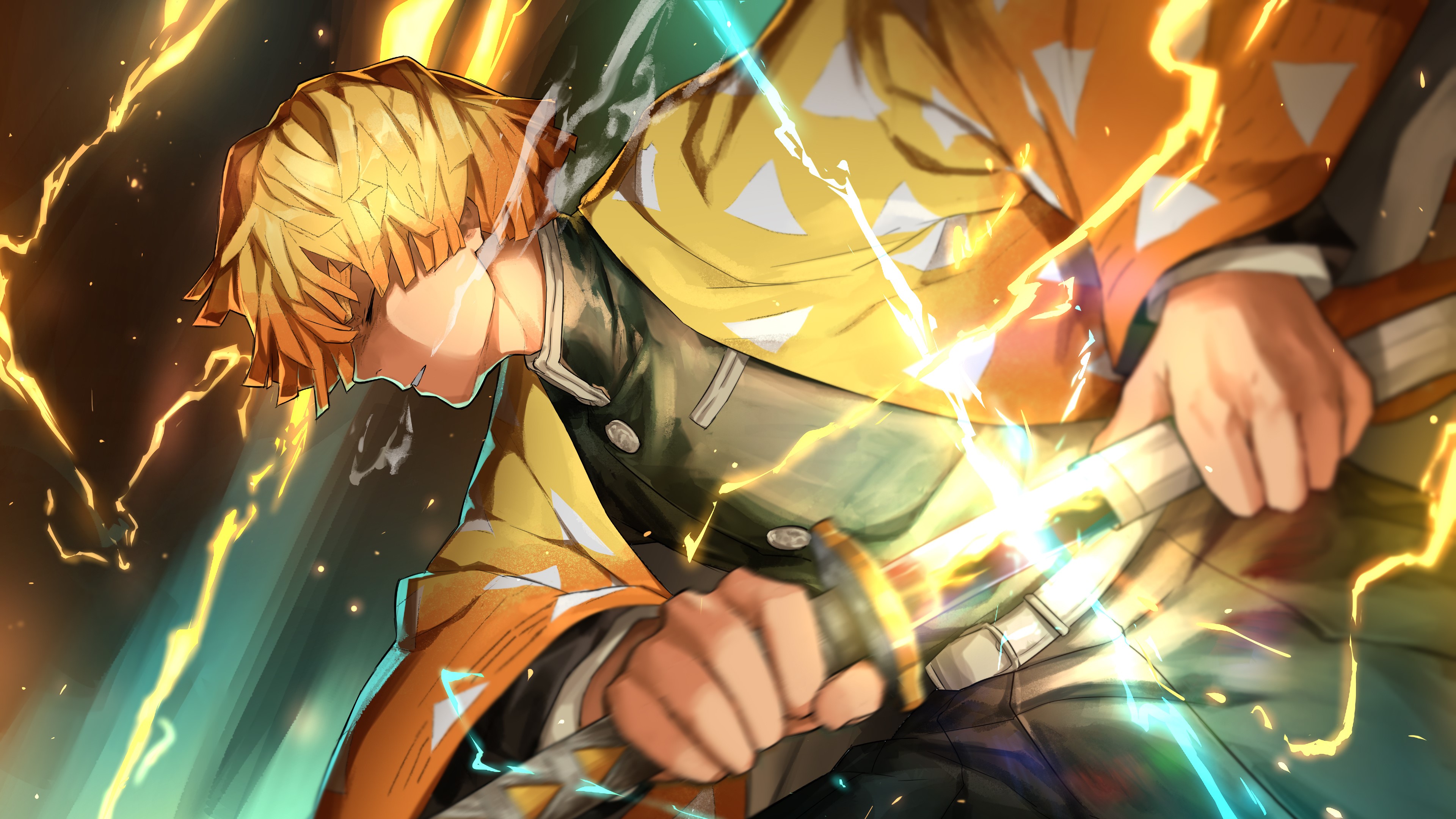 Zenitsu Agatsuma in Fierce 4K Action HD Wallpaper