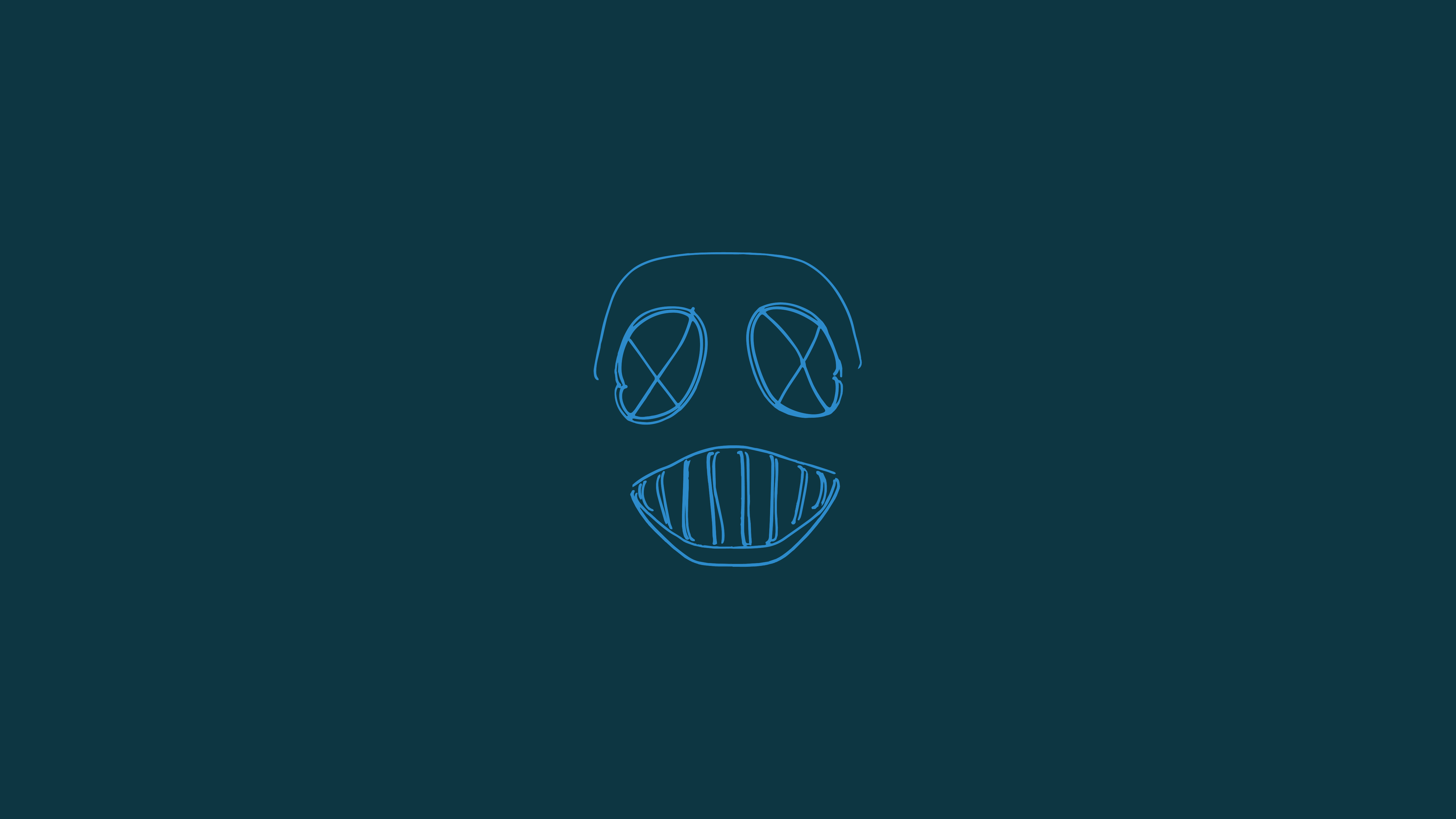 Blue line drawing of a mask with X eyes and teeth HD Wallpaper