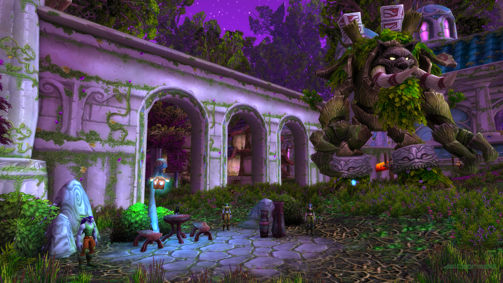 World of Warcraft Night Elf ruins with a treant HD Wallpaper