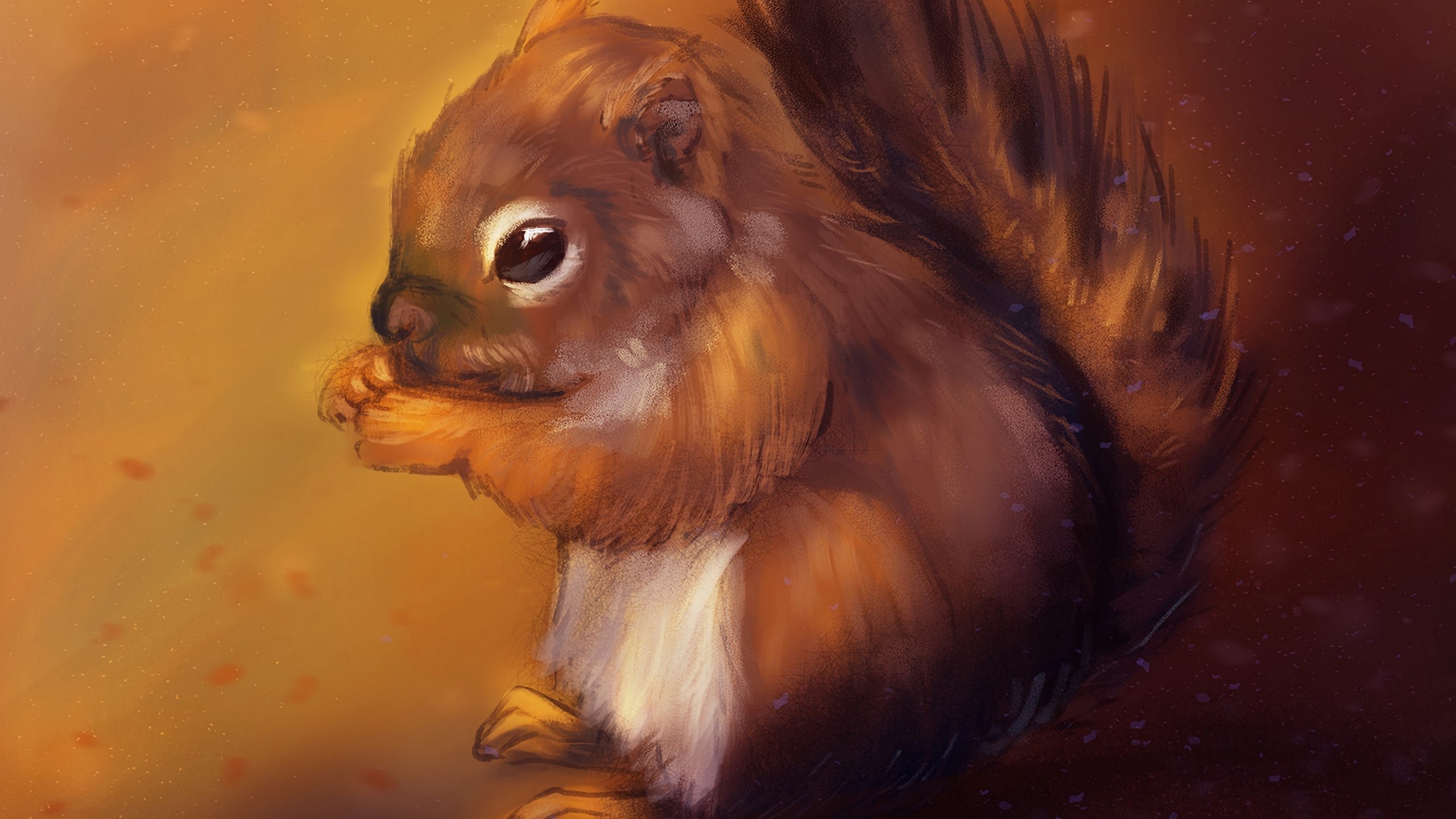 A drawing of a brown squirrel with a fluffy tail HD Wallpaper