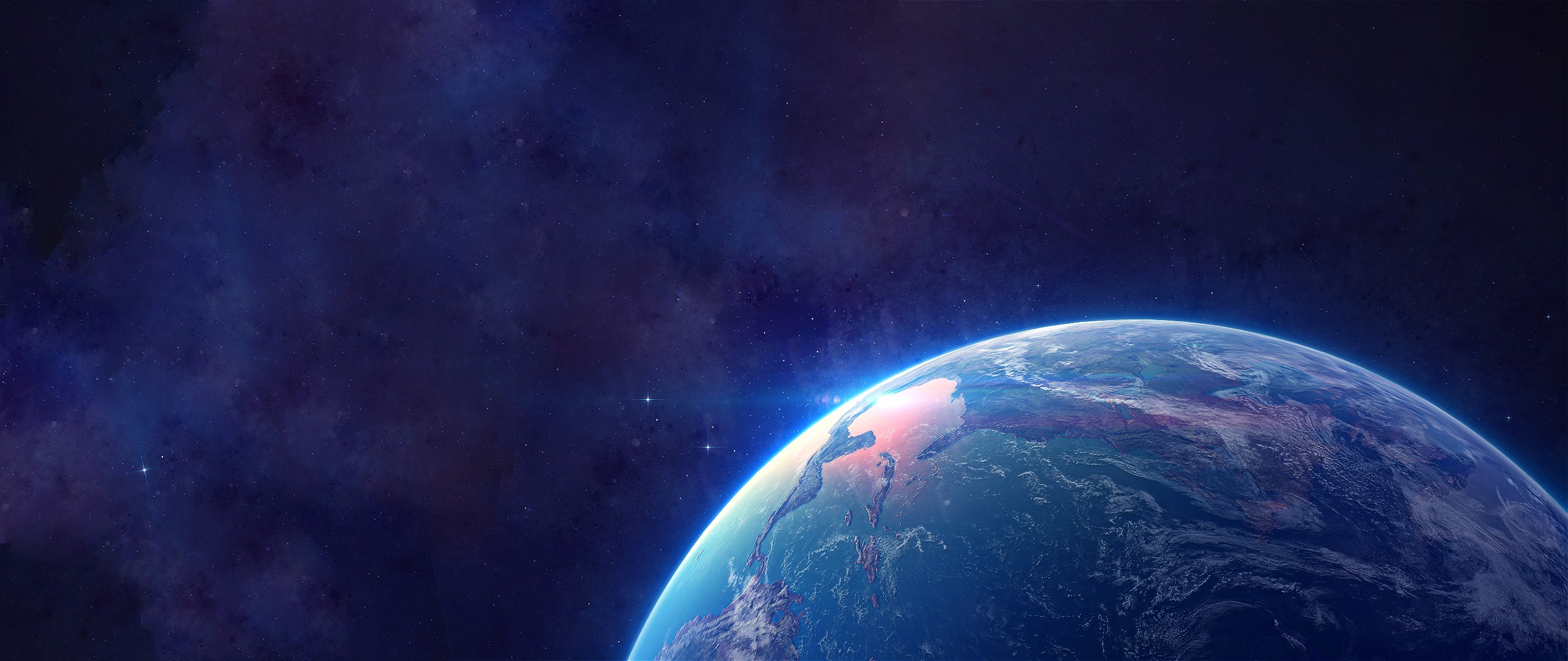 Earth in space with stars and nebulae HD Wallpaper