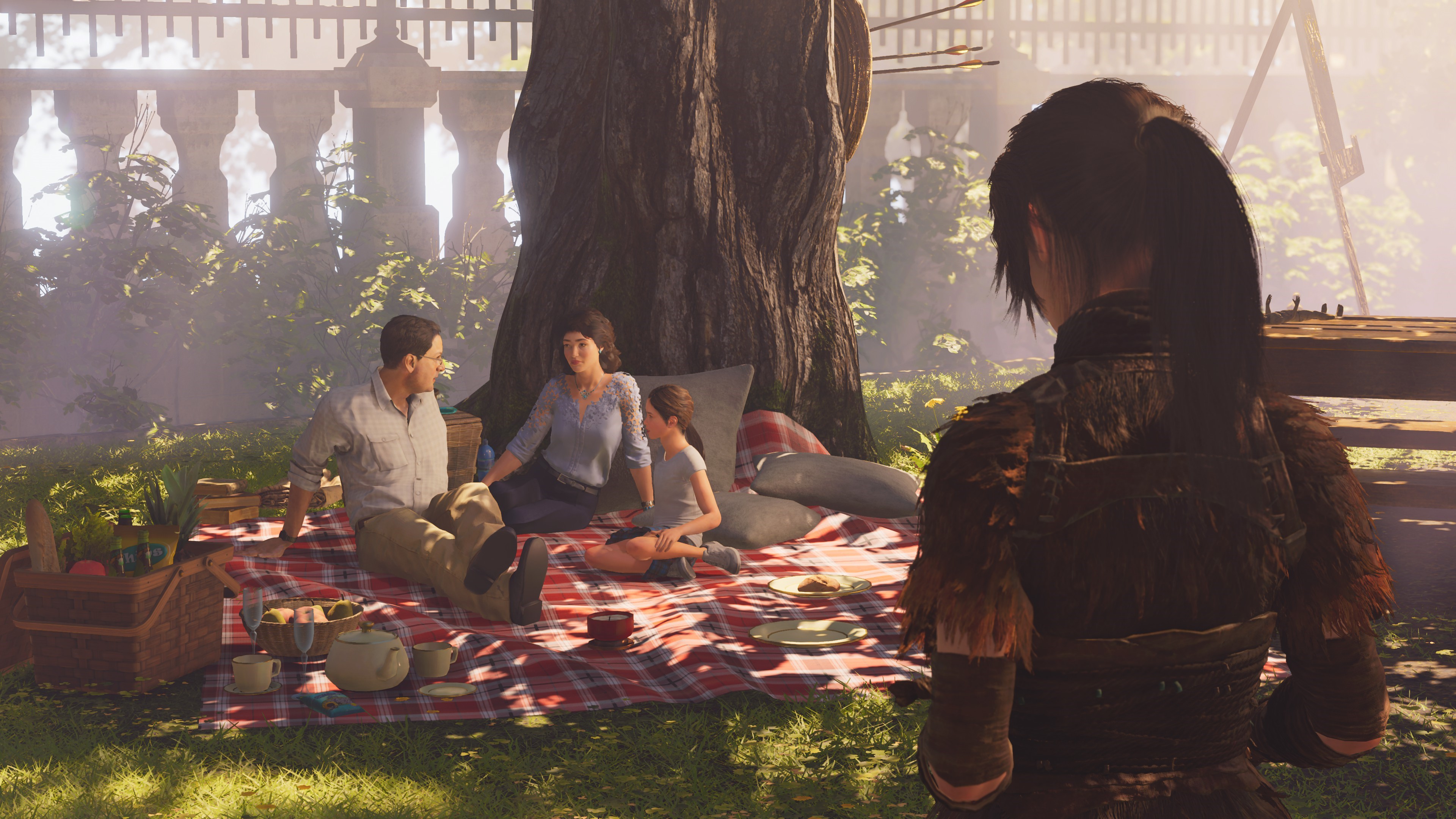 Lara Croft from Tomb Raider in a park HD Wallpaper
