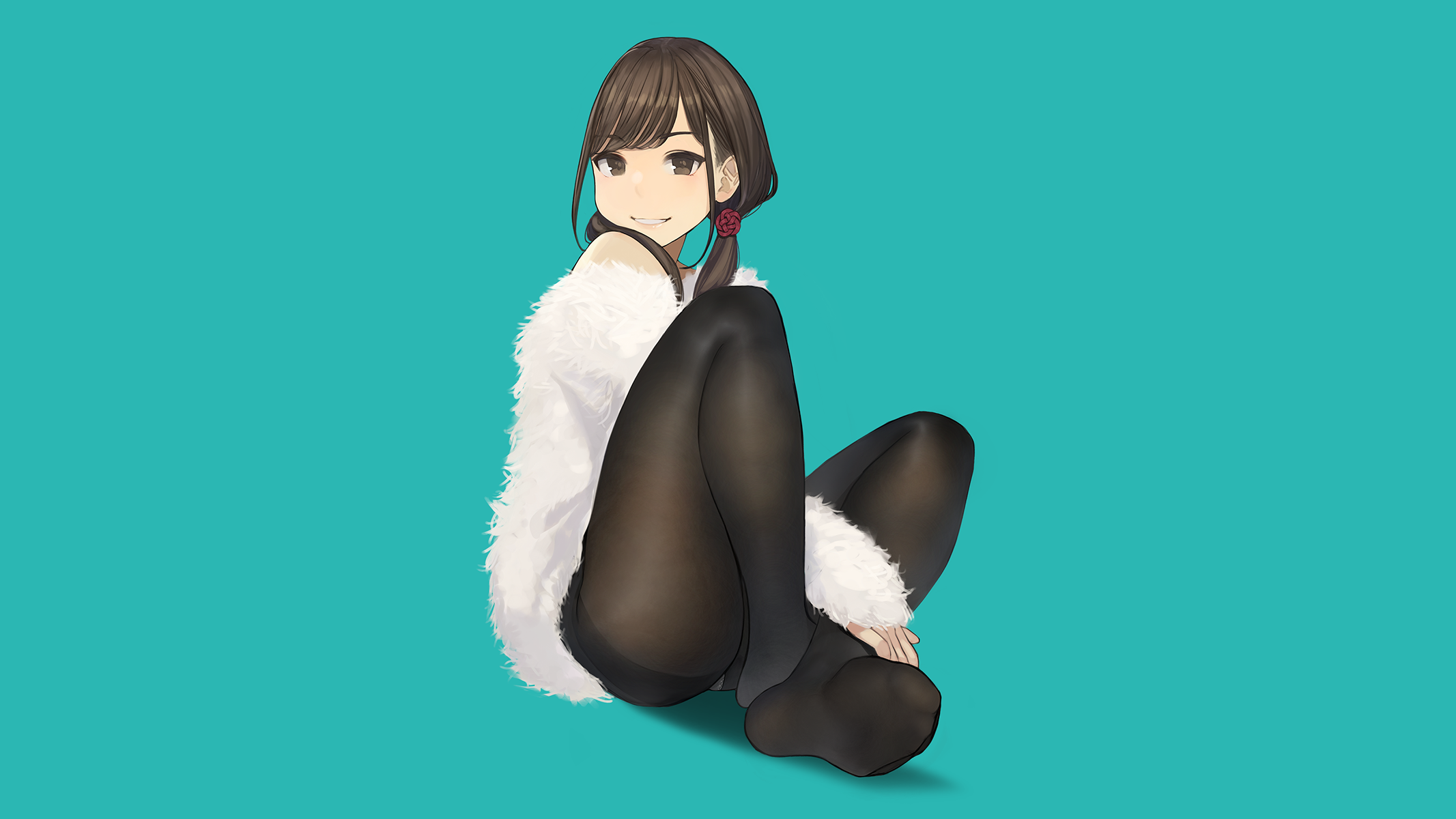 Anime girl with brown hair and red rose accessory HD Wallpaper