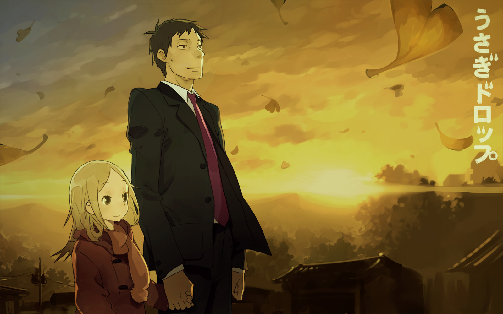 Daikichi and Rin from Usagi Drop in sunset HD Wallpaper