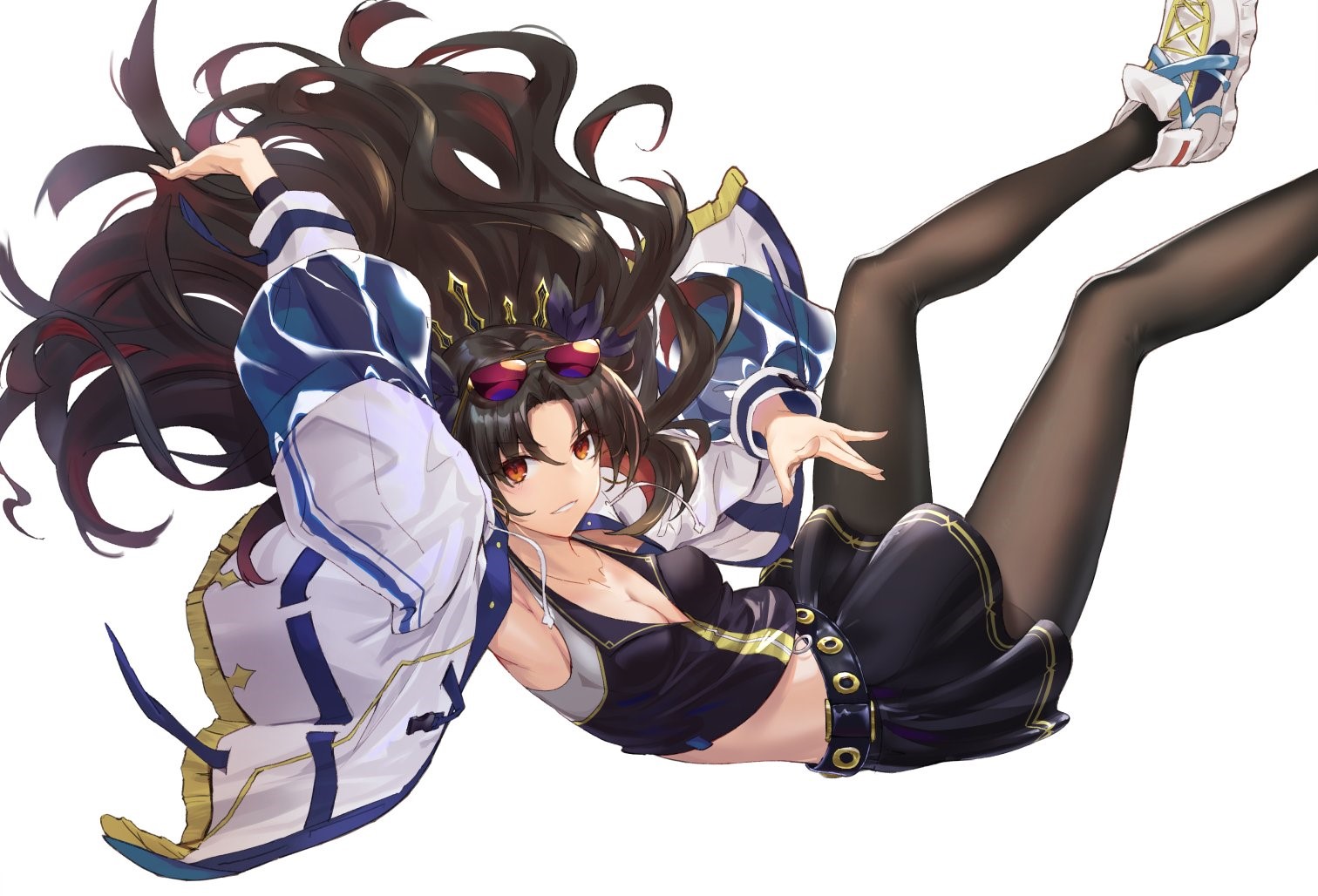 Anime girl with long dark hair and sunglasses HD Wallpaper