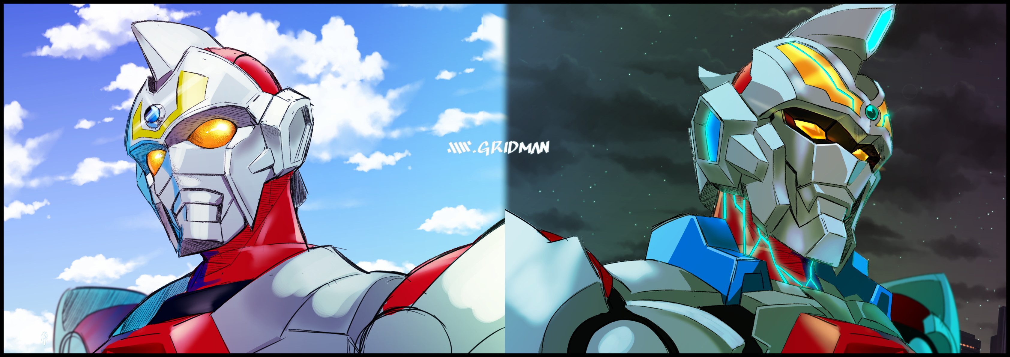Gridman from SSSS.GRIDMAN, Day and Night HD Wallpaper