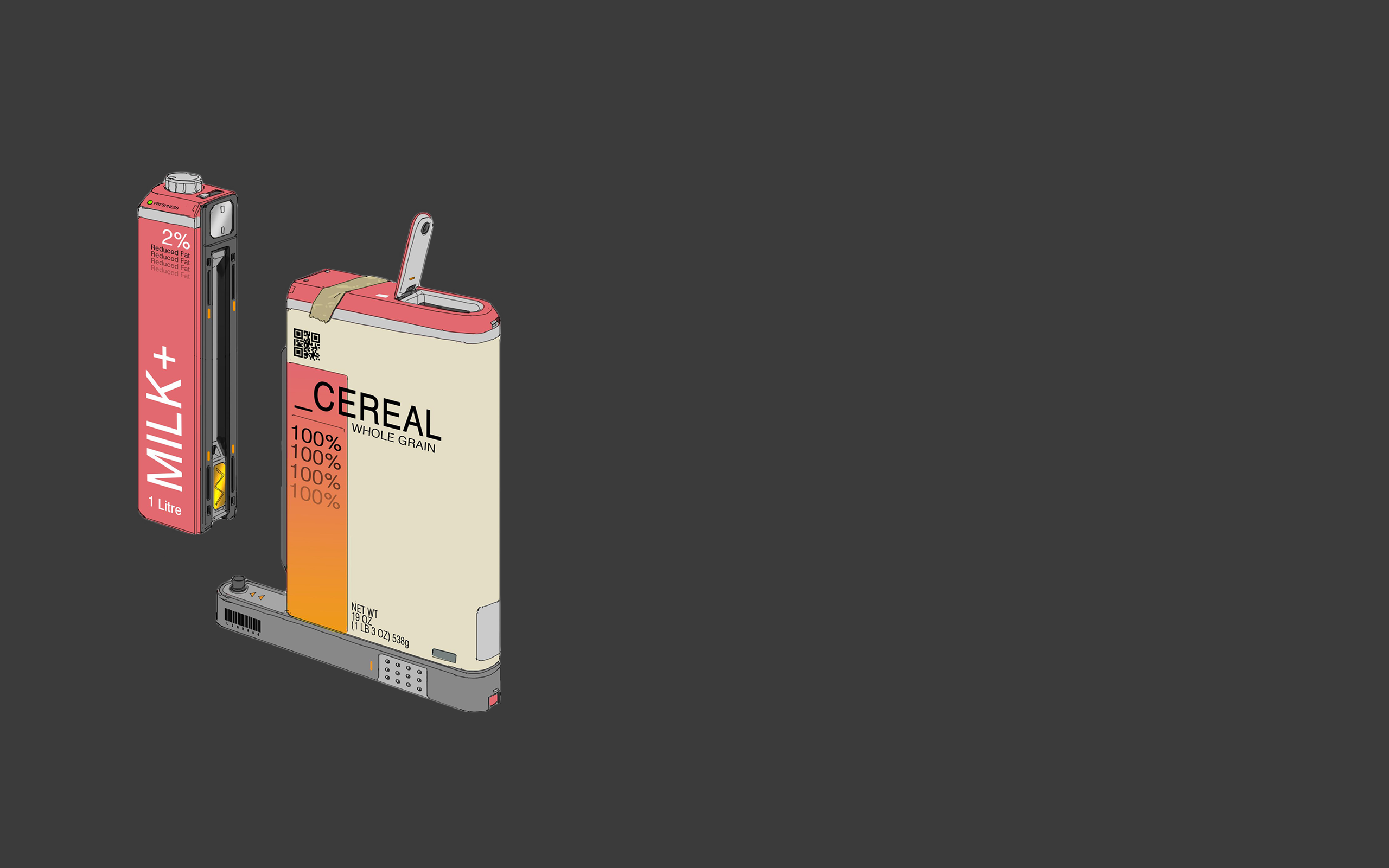 Futuristic Milk and Cereal Cartons HD Wallpaper