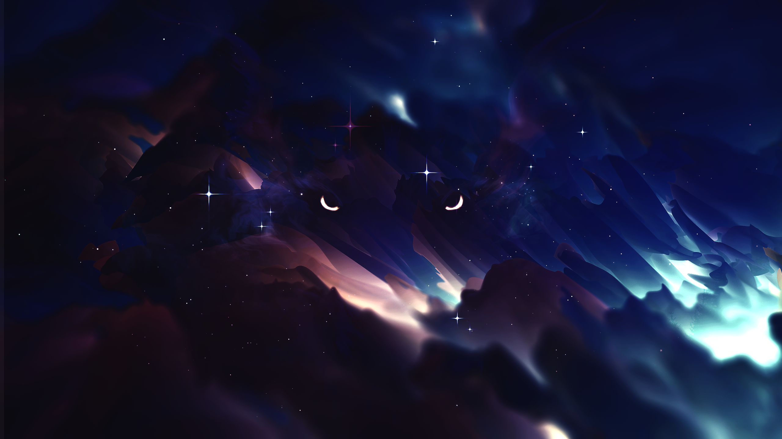 Dark night sky with celestial wolf eyes HD Wallpaper