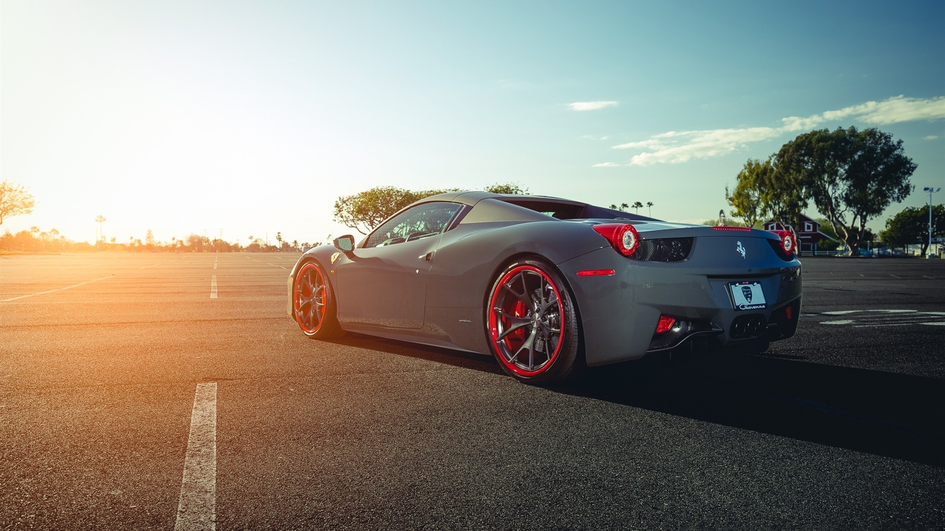Gray Ferrari 458 Italia parked in a lot HD Wallpaper