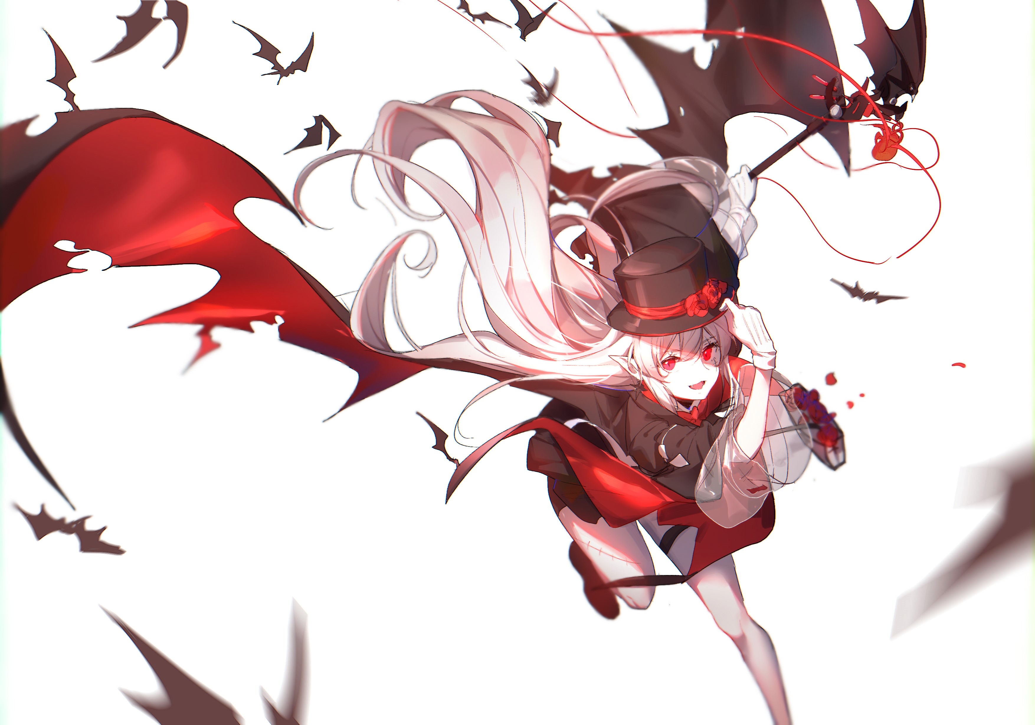 Anime girl with vampire costume and bats HD Wallpaper