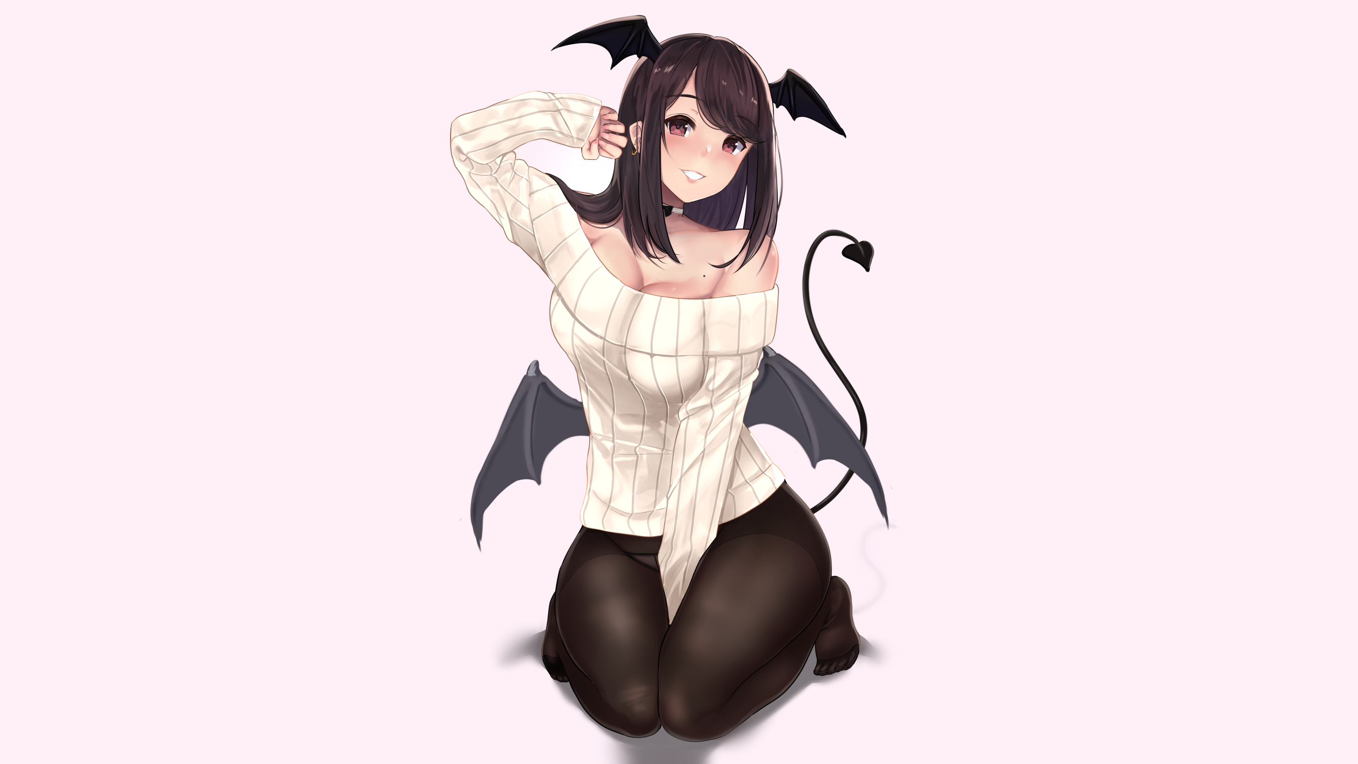 Succubus girl in off-shoulder sweater HD Wallpaper