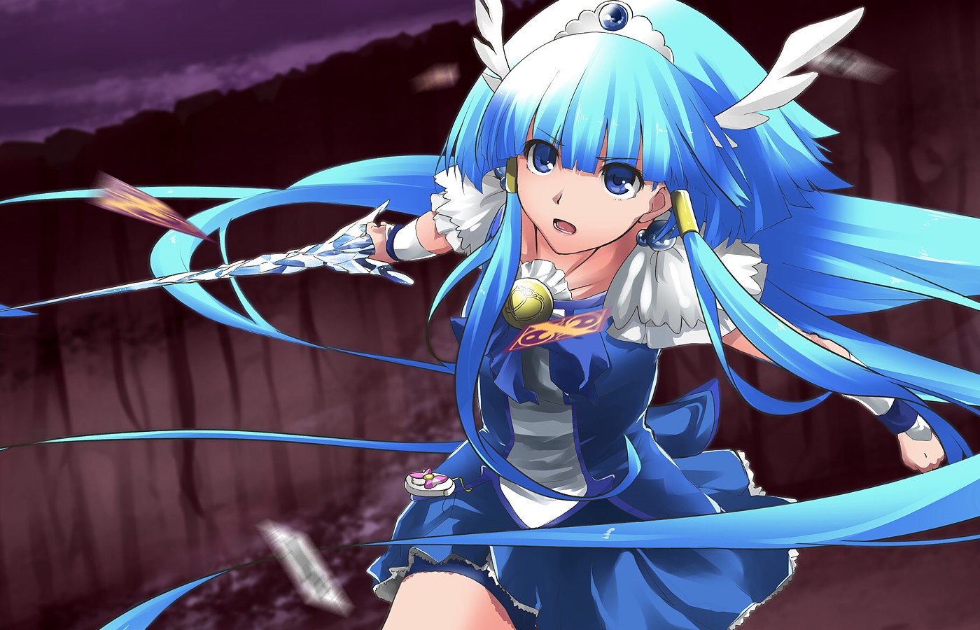 Anime girl with blue hair and blue eyes holding a sword HD Wallpaper