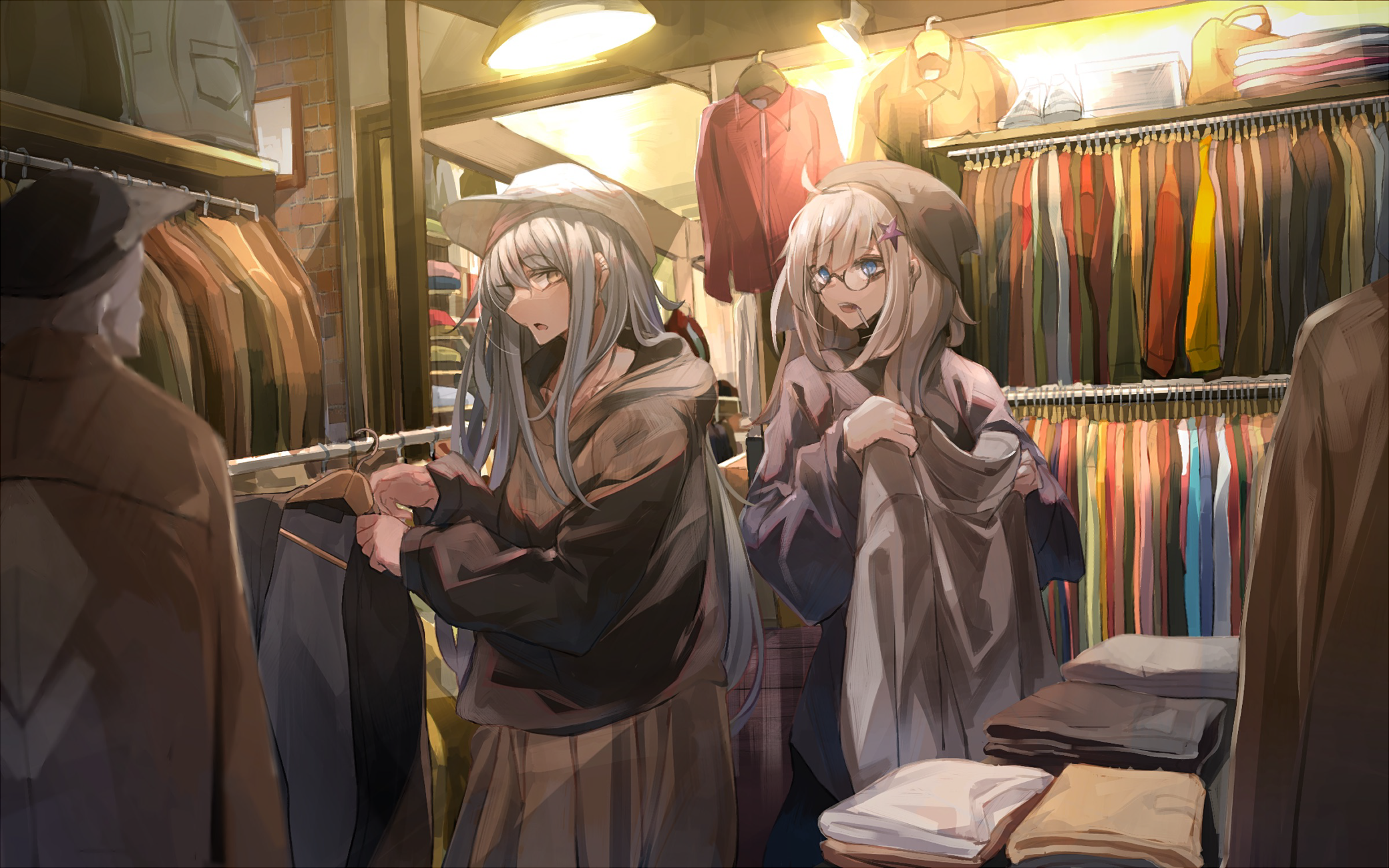 Anime girls shopping for clothes in a store HD Wallpaper