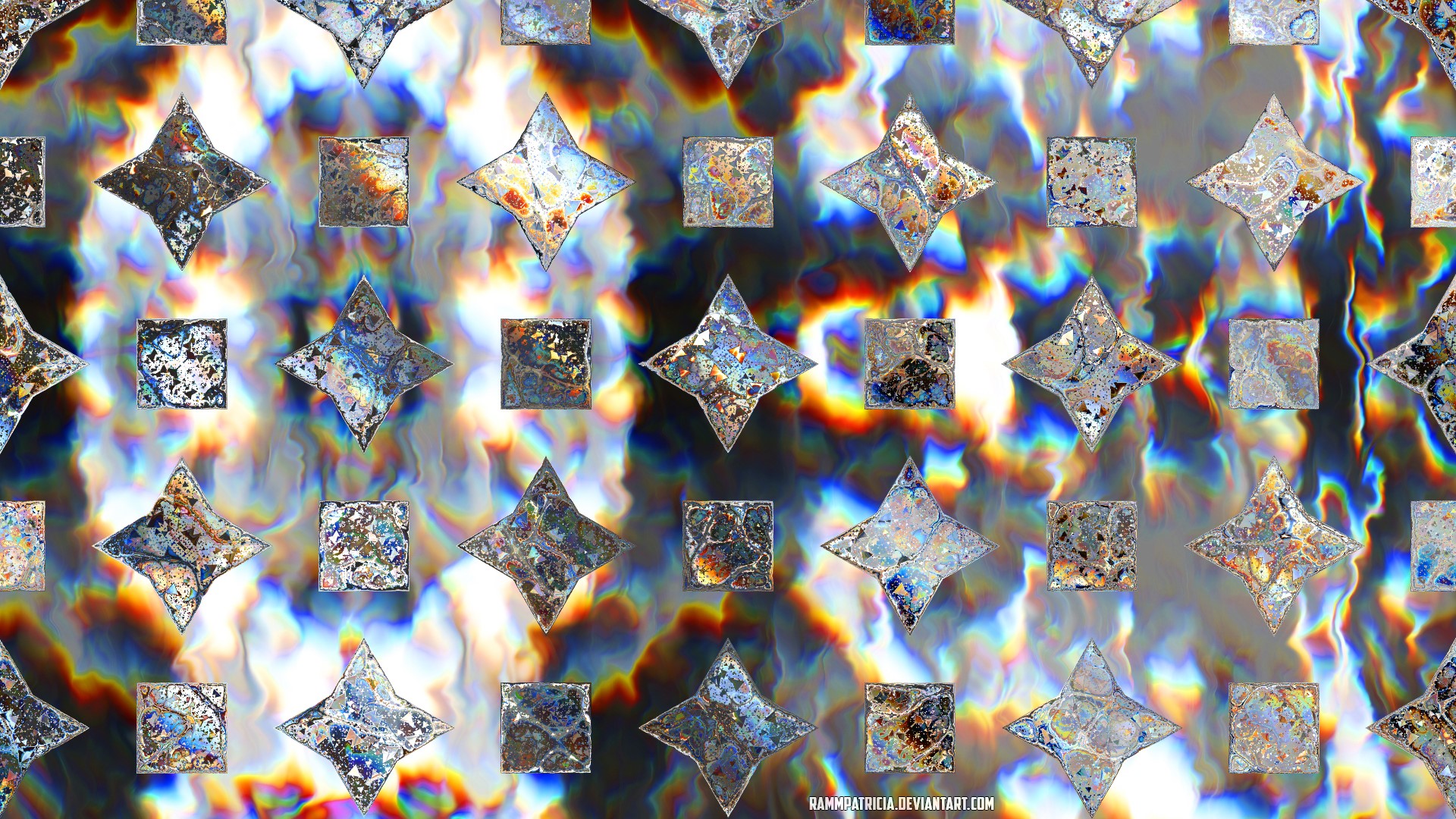 Abstract digital art with star and square shapes HD Wallpaper