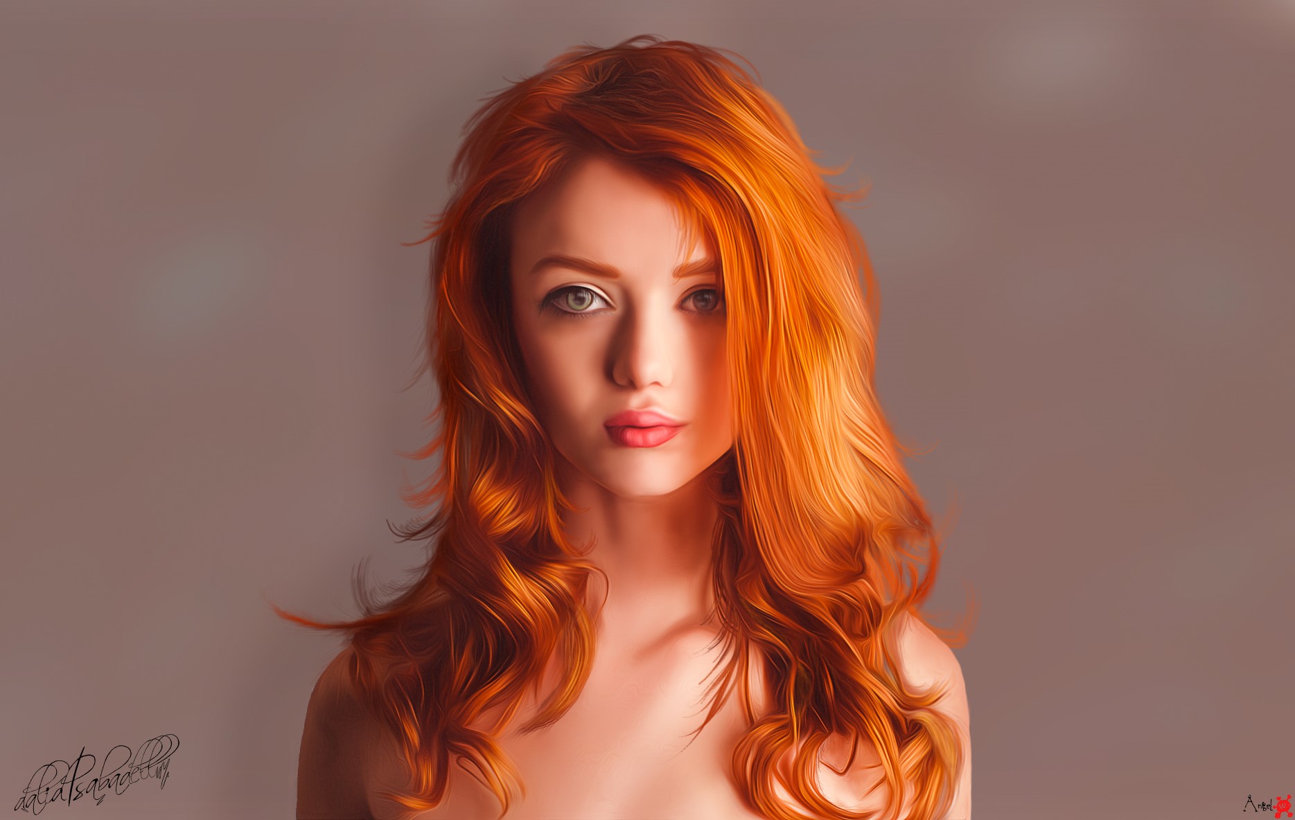 Digital painting of a redhead woman HD Wallpaper