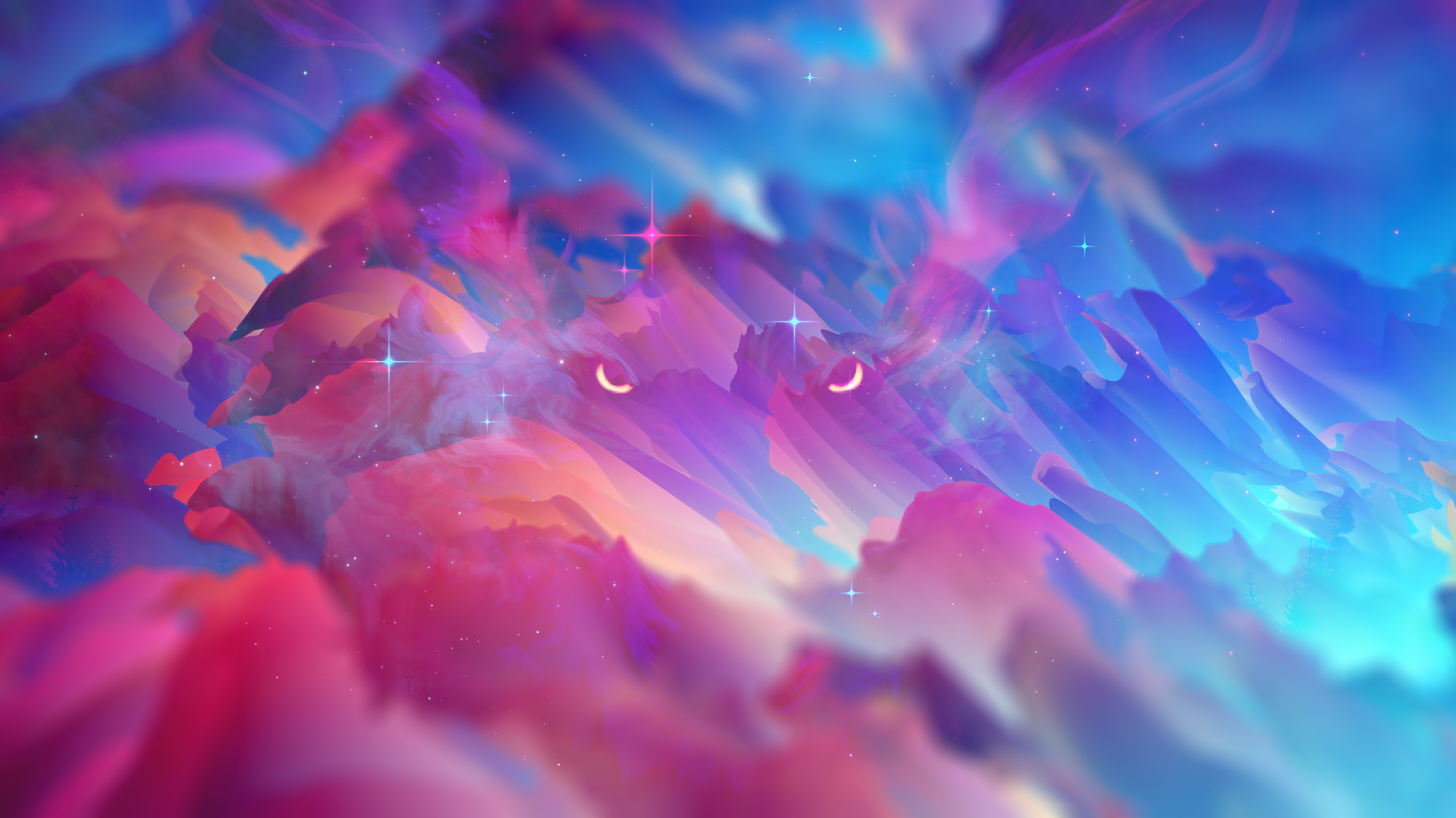 Abstract colorful digital art with glowing eyes HD Wallpaper