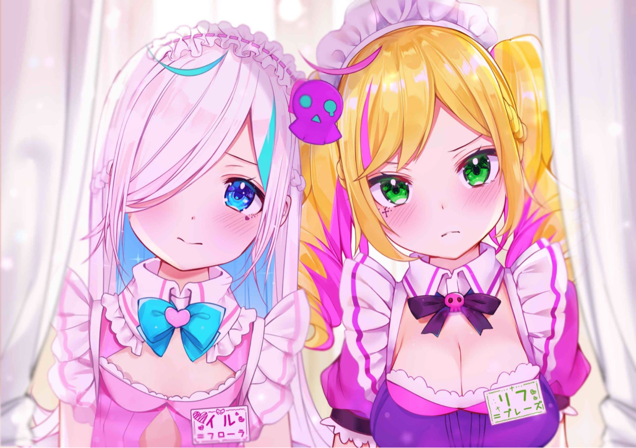 Two anime girls in maid outfits HD Wallpaper