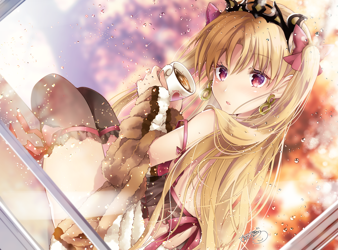 Ereshkigal from Fate/Grand Order drinking coffee HD Wallpaper