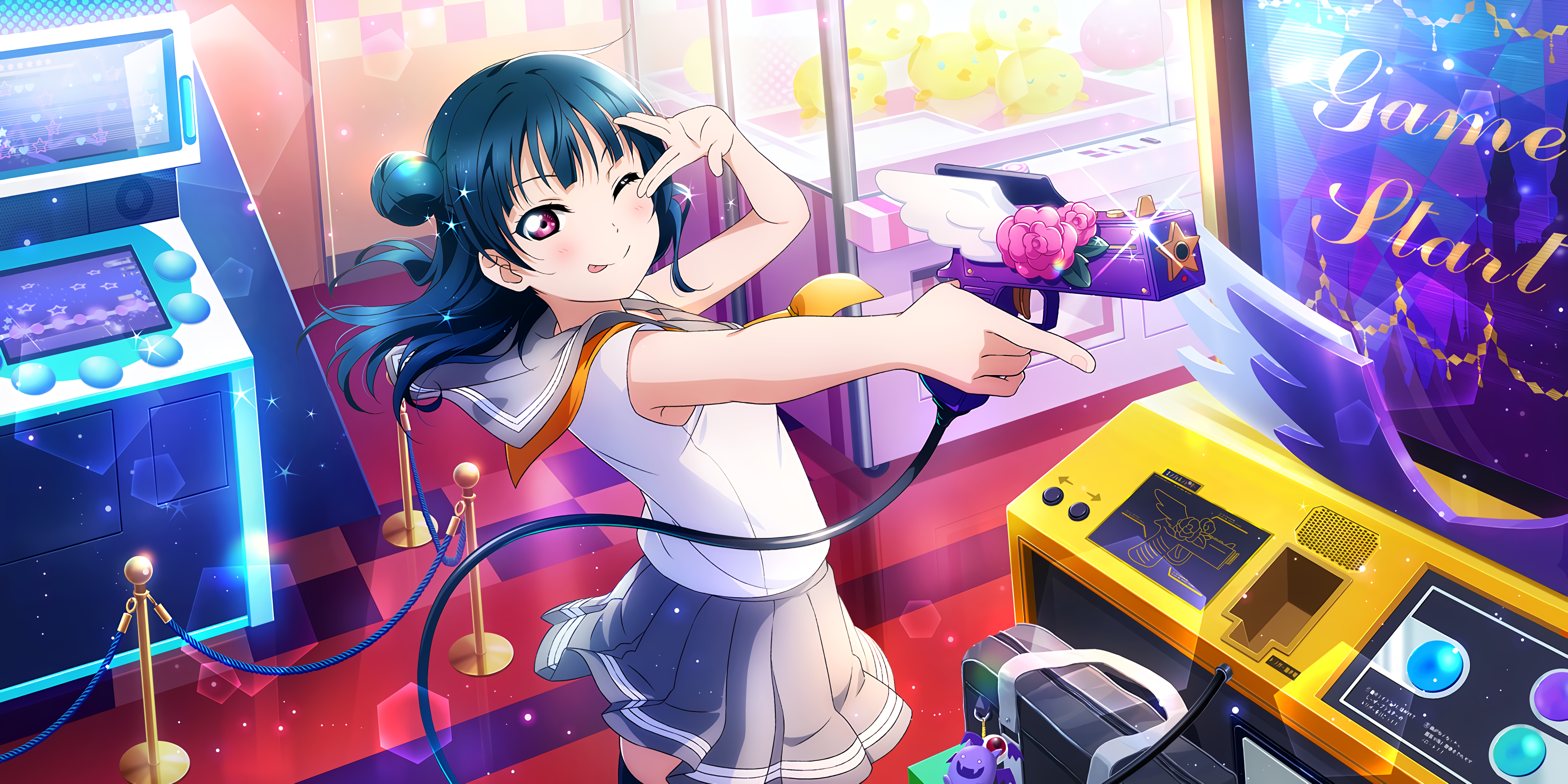 Tsushima Yoshiko from Love Live! Sunshine!! at an arcade HD Wallpaper