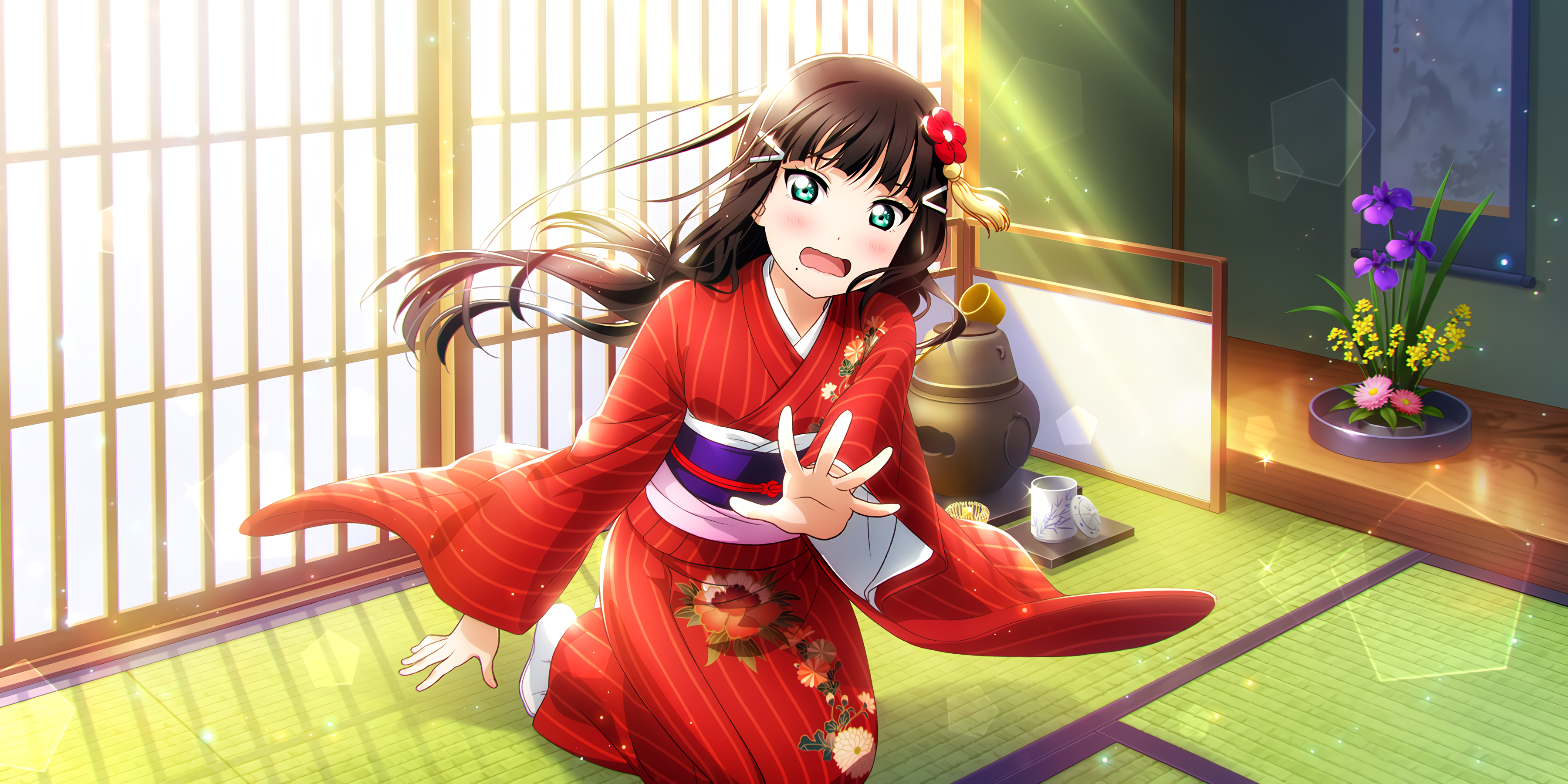 Kurosawa Dia from Love Live! Sunshine!! in a red kimono HD Wallpaper