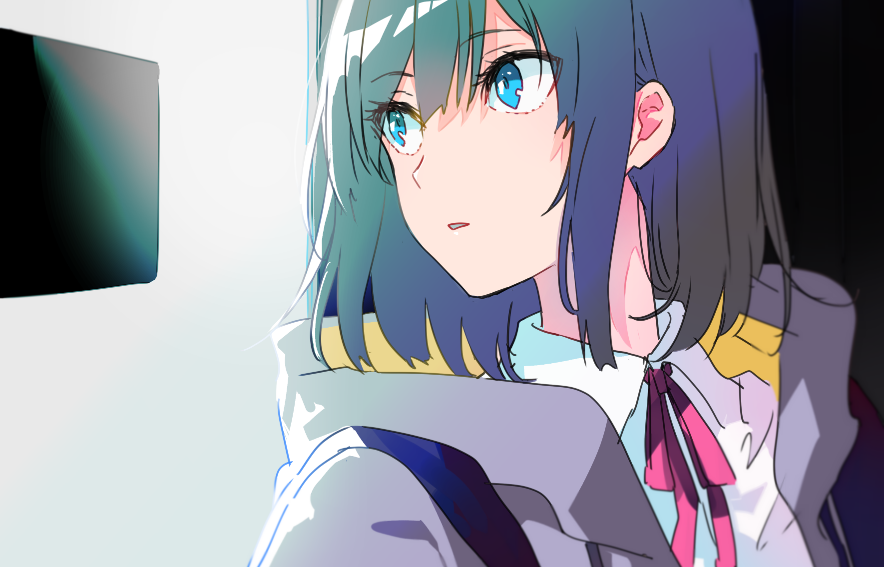 Anime girl with blue eyes and dark hair HD Wallpaper