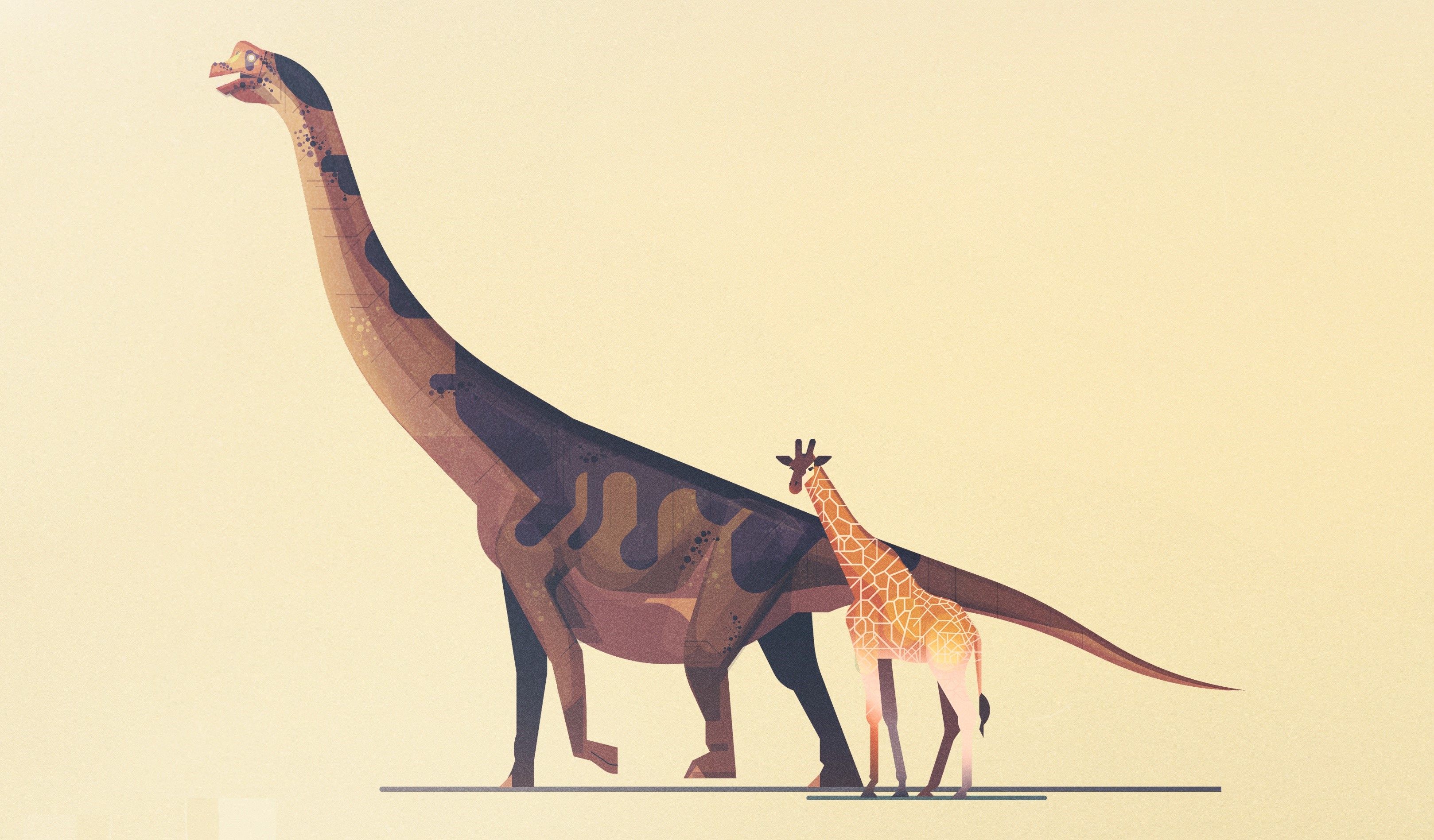 Dinosaur and giraffe comparison illustration HD Wallpaper