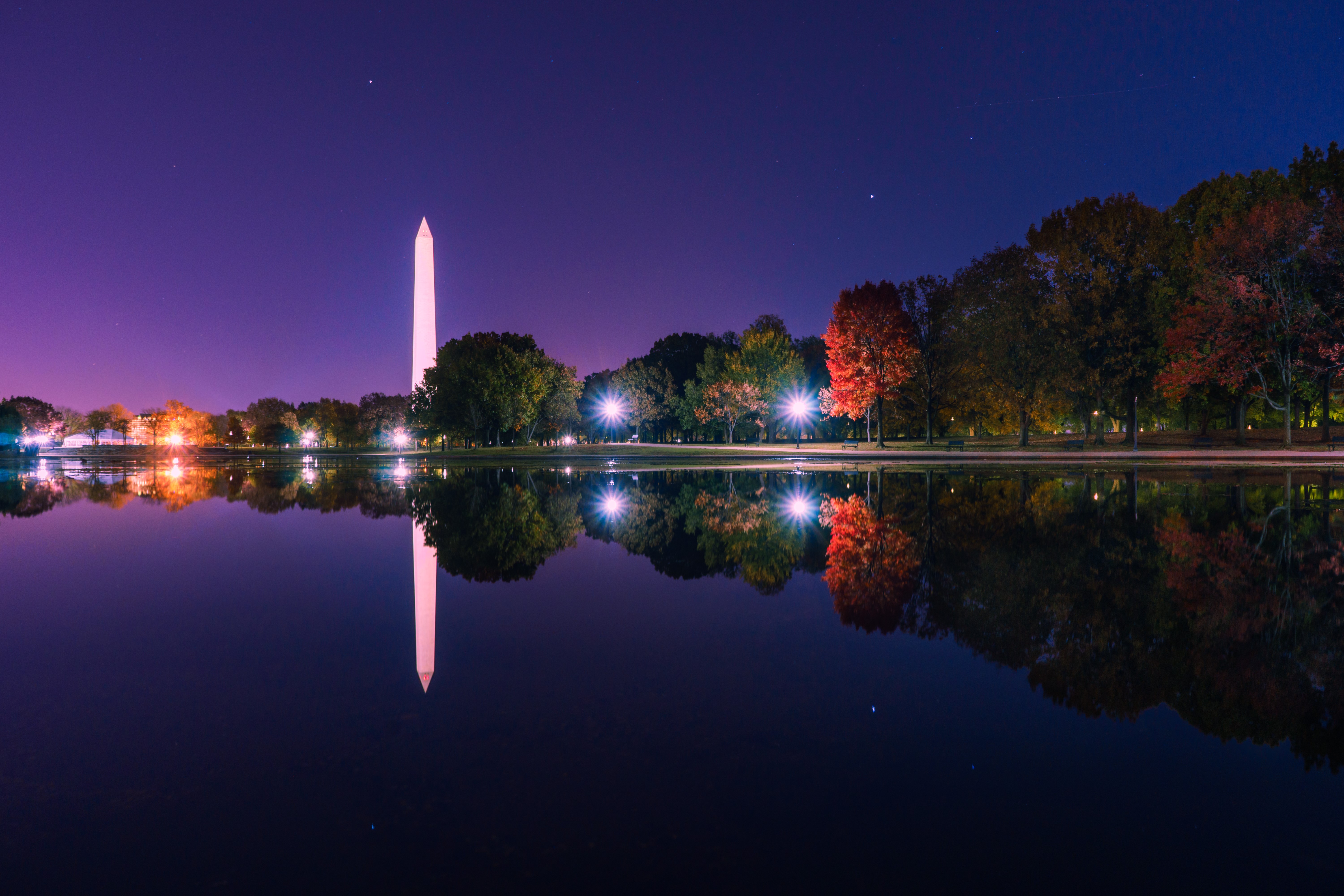 Washington Monument reflection at night HD Wallpaper